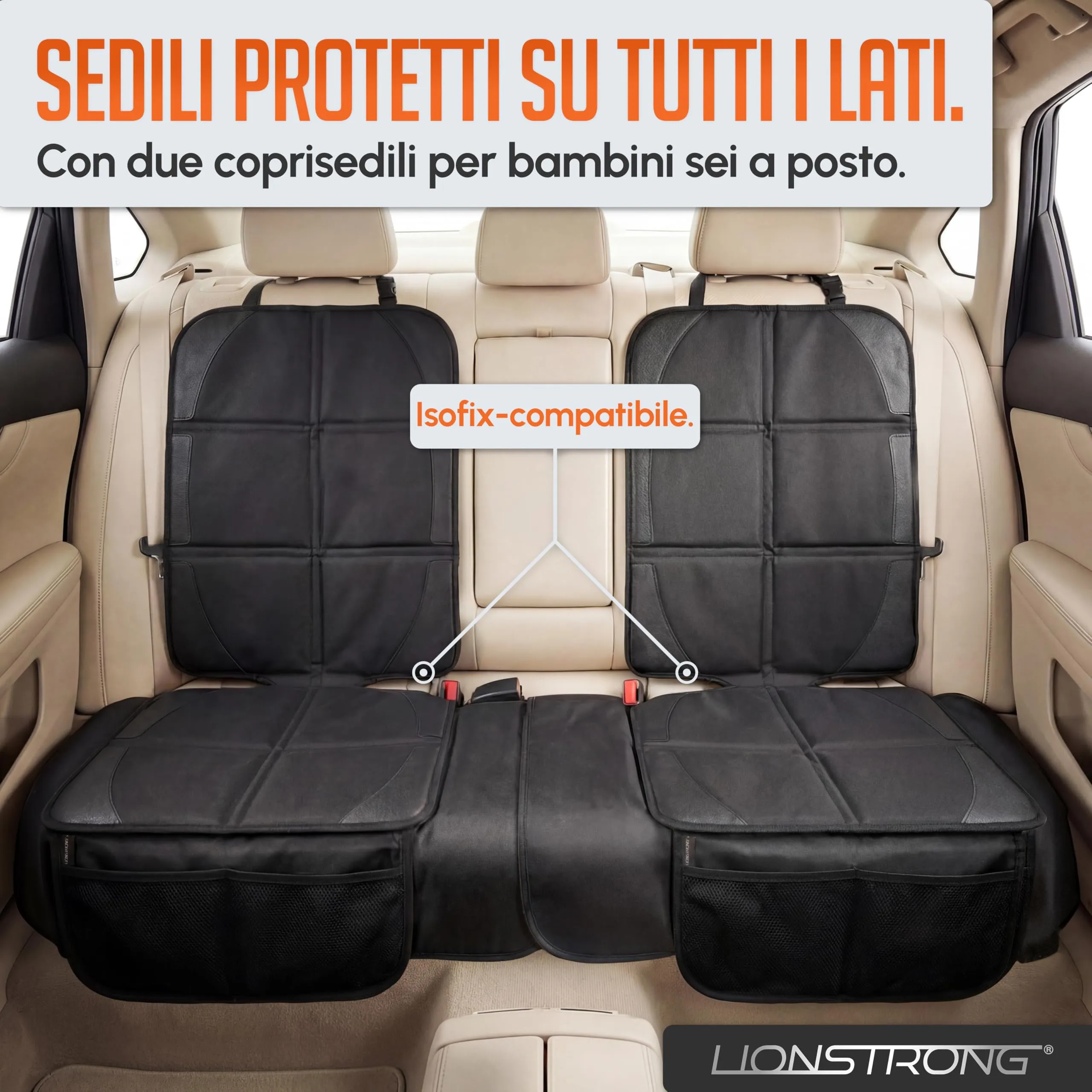 LIONSTRONG Protettori per Sedile ISOFIX Extra Grande, Nero - immagine 5