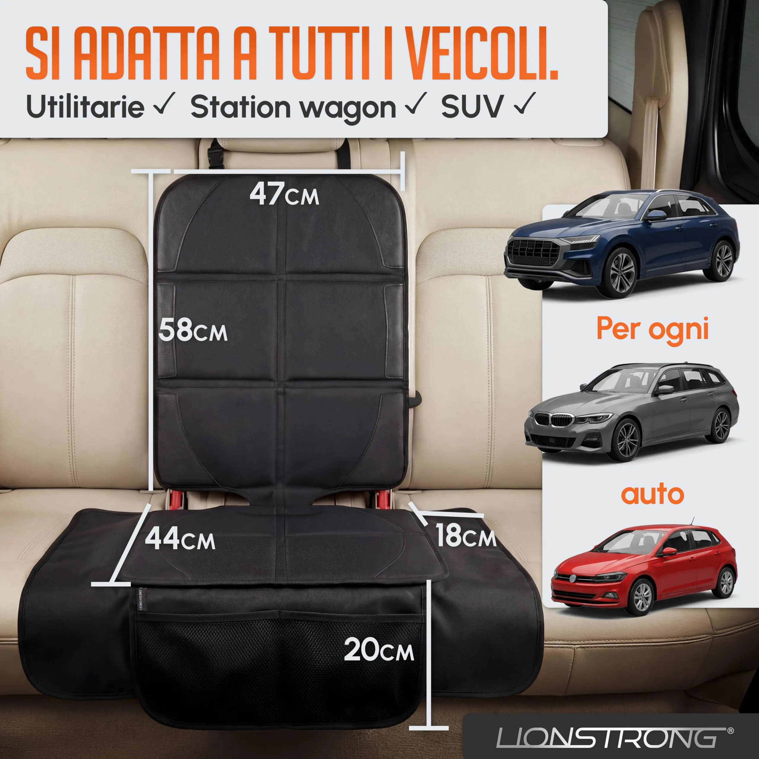 LIONSTRONG Protettori per Sedile ISOFIX Extra Grande, Nero - immagine 8
