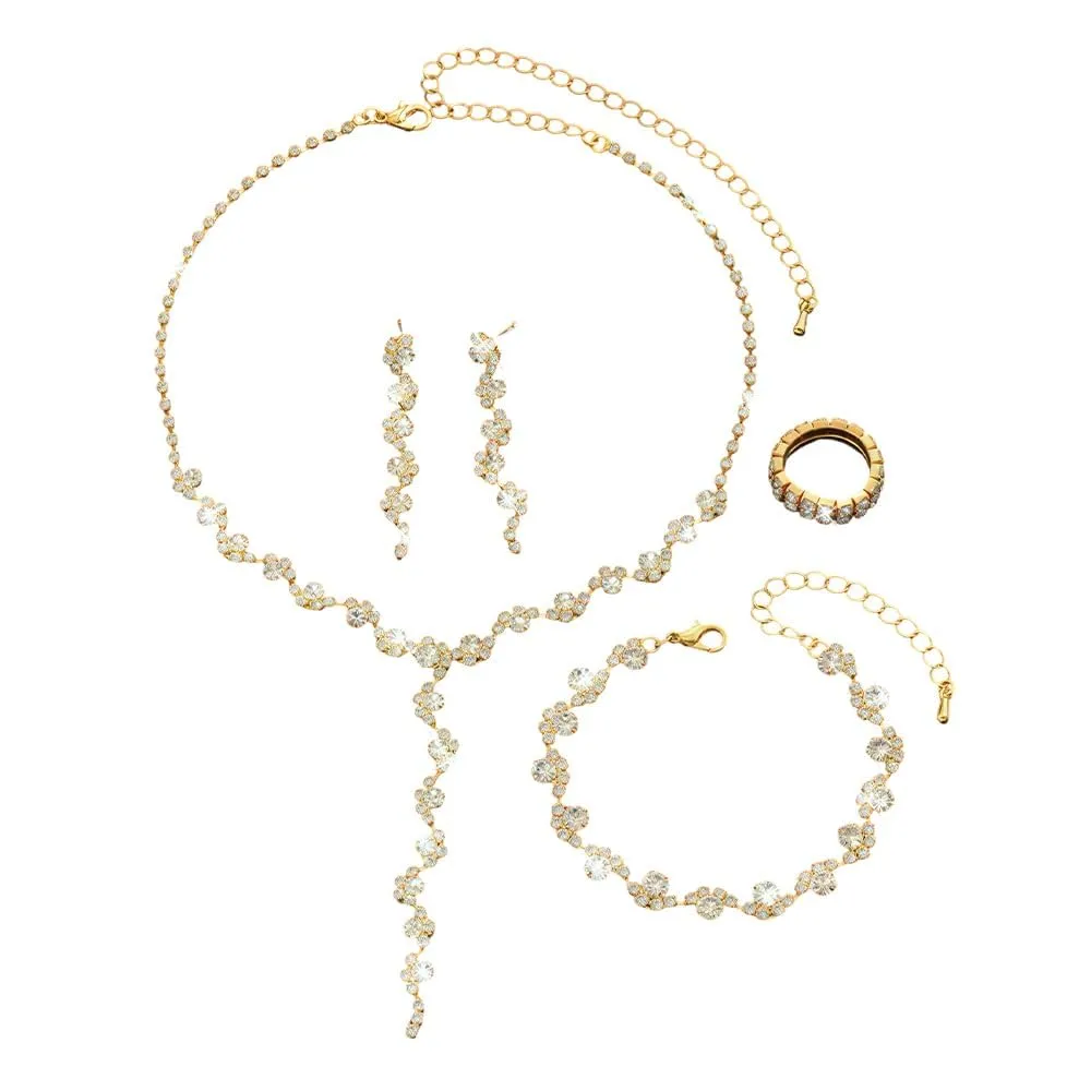 TTPSRY Set di Gioielli Donna con Cristalli, Collana, Orecchini, Bracciale e Anello, Oro - immagine 1