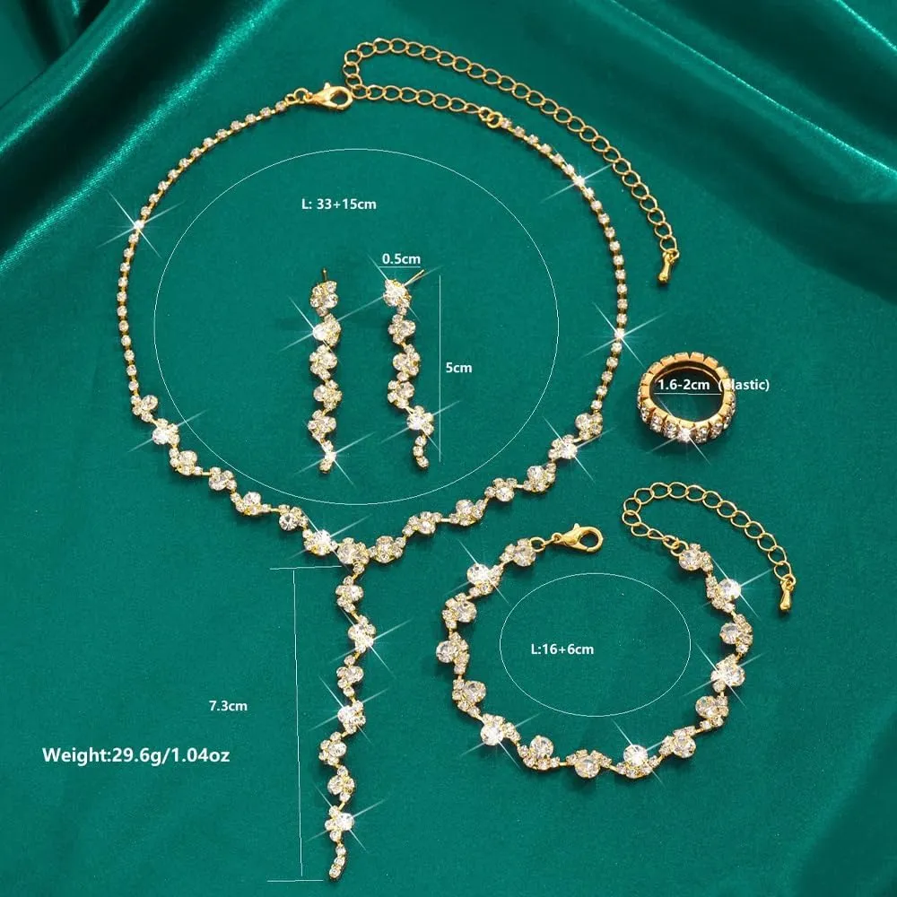 TTPSRY Set di Gioielli Donna con Cristalli, Collana, Orecchini, Bracciale e Anello, Oro - immagine 6