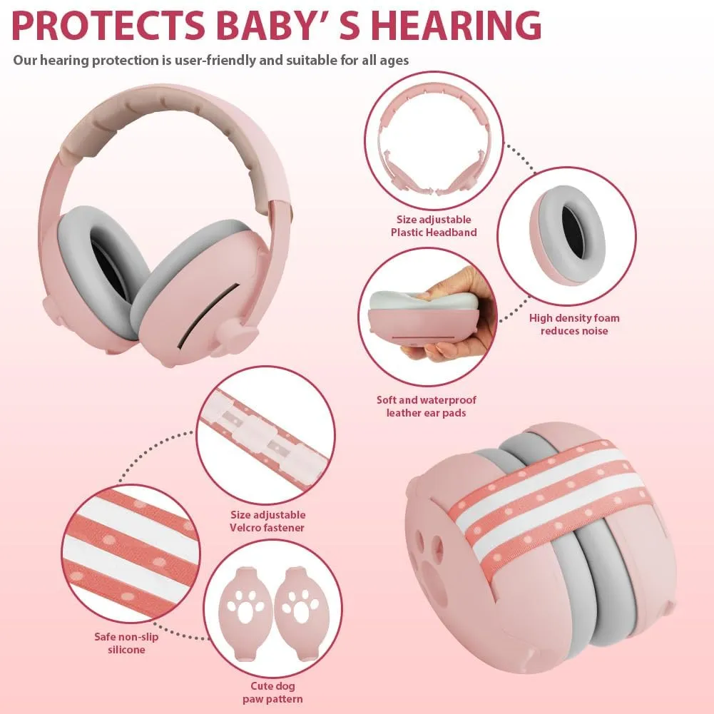 Aolso Cuffie Antirumore per Neonato e Bambini 2 in 1, Archetto Regolabile, Rosa - immagine 2