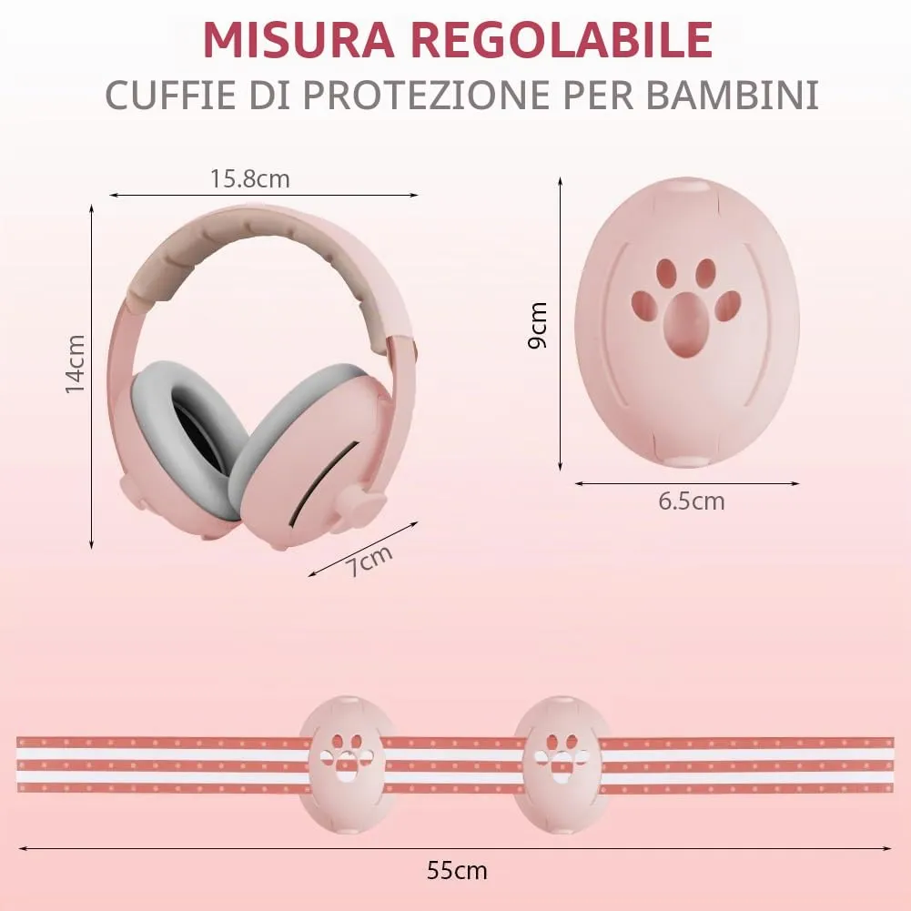 Aolso Cuffie Antirumore per Neonato e Bambini 2 in 1, Archetto Regolabile, Rosa - immagine 3