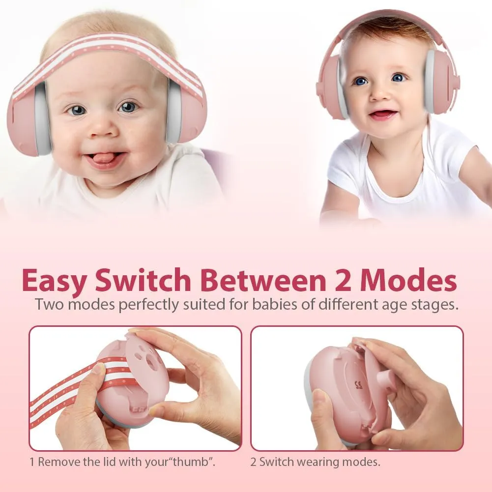 Aolso Cuffie Antirumore per Neonato e Bambini 2 in 1, Archetto Regolabile, Rosa - immagine 4