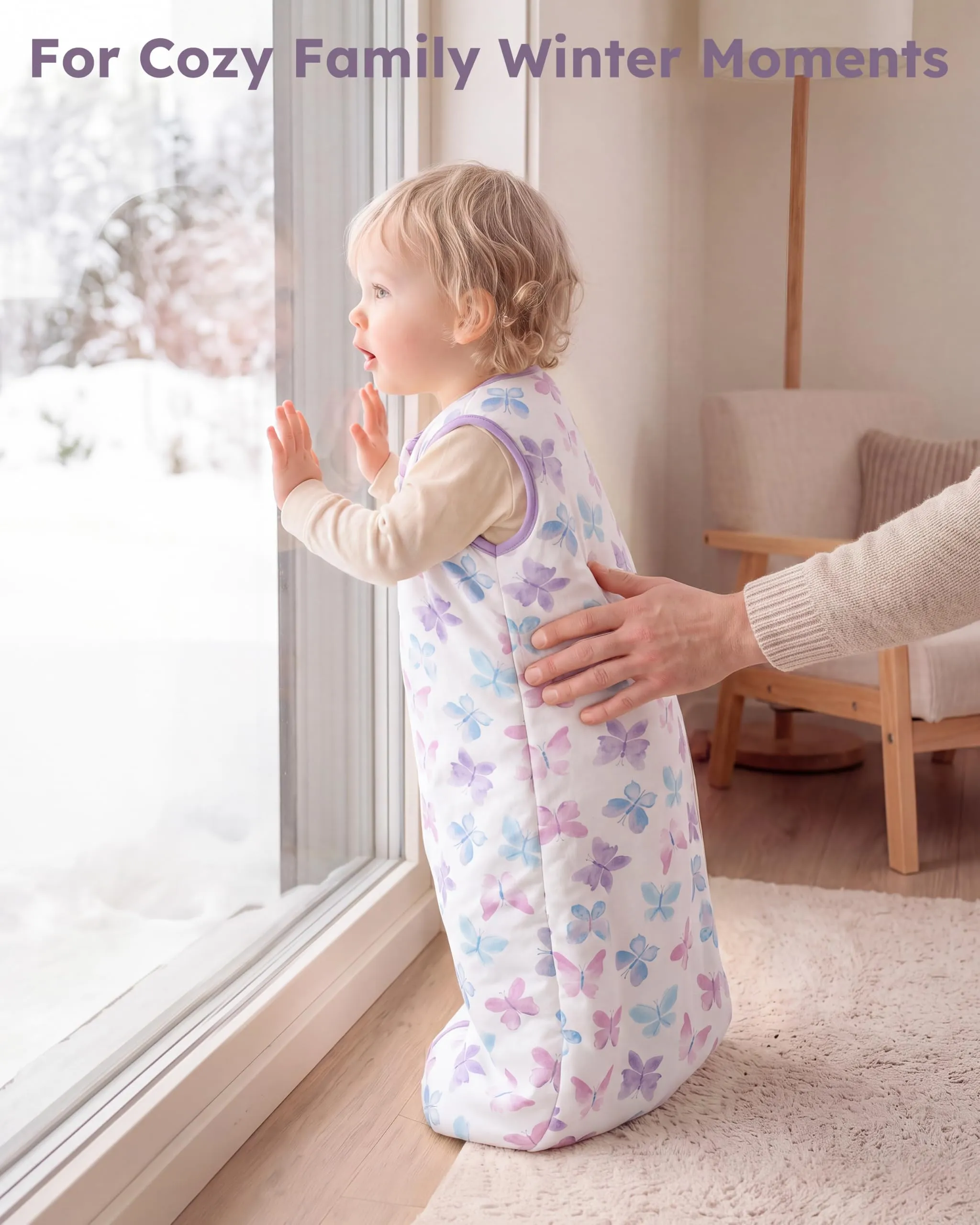 FIEMOL Sacco Nanna Invernale 2.5 tog, 18-24 Mesi, Cotone Traspirante, Farfalla Viola - immagine 6