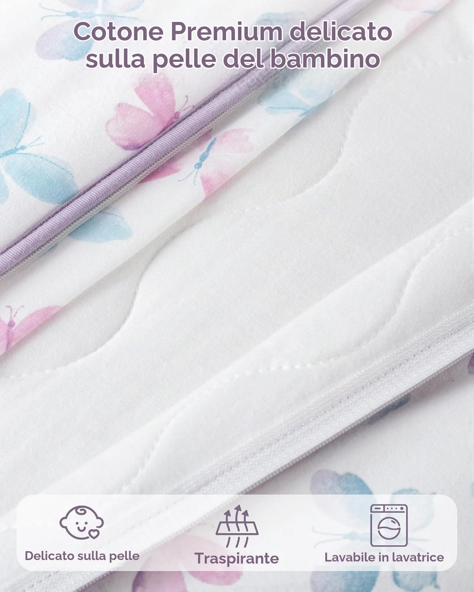 FIEMOL Sacco Nanna Invernale 2.5 tog, 6-12 Mesi, Cotone, Farfalla Viola - immagine 3