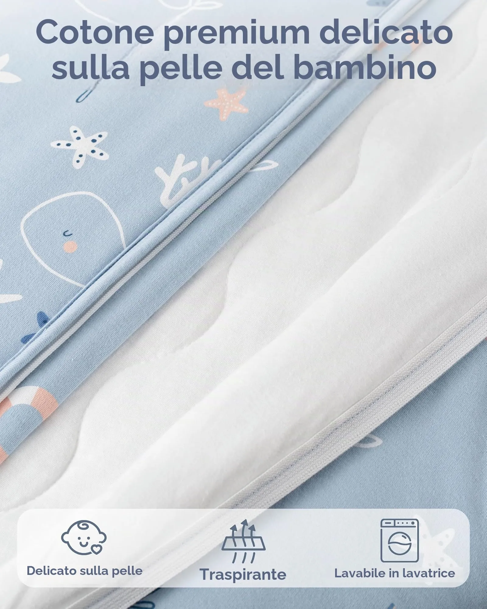 FIEMOL Sacco Nanna Invernale 2.5 TOG, 0-6 Mesi, Cotone Traspirante, Balena Blu - immagine 3