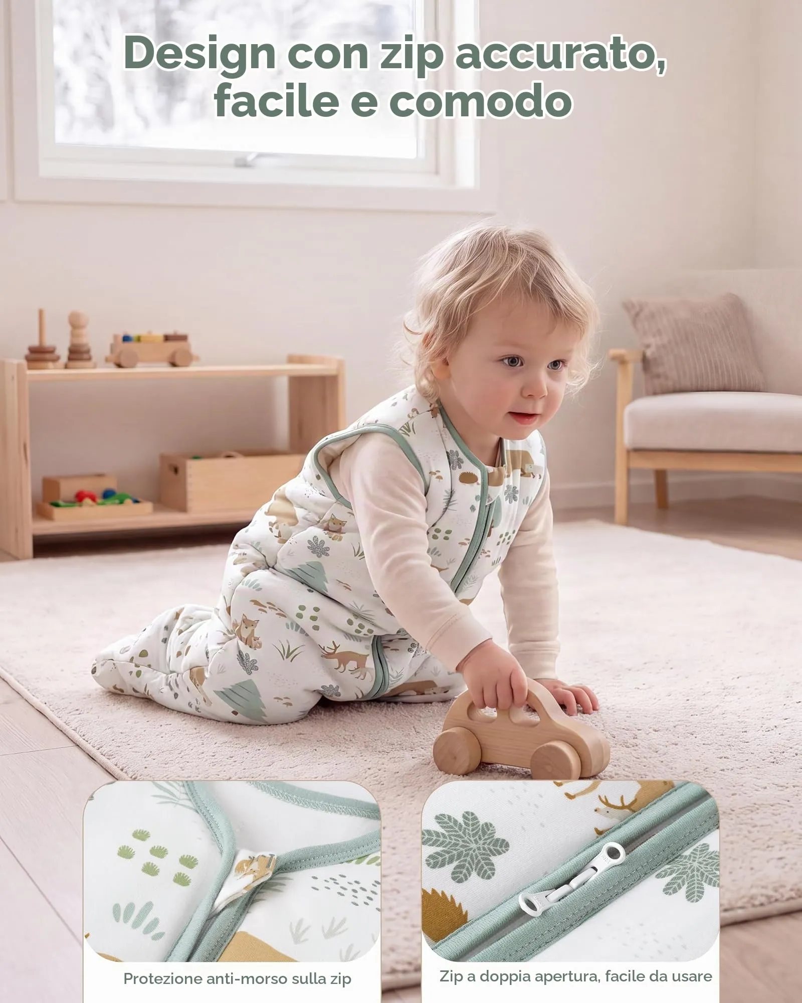 FIEMOL Sacco Nanna Invernale 2.5 TOG, 0-6 Mesi, Cotone, Orso Verde - immagine 2
