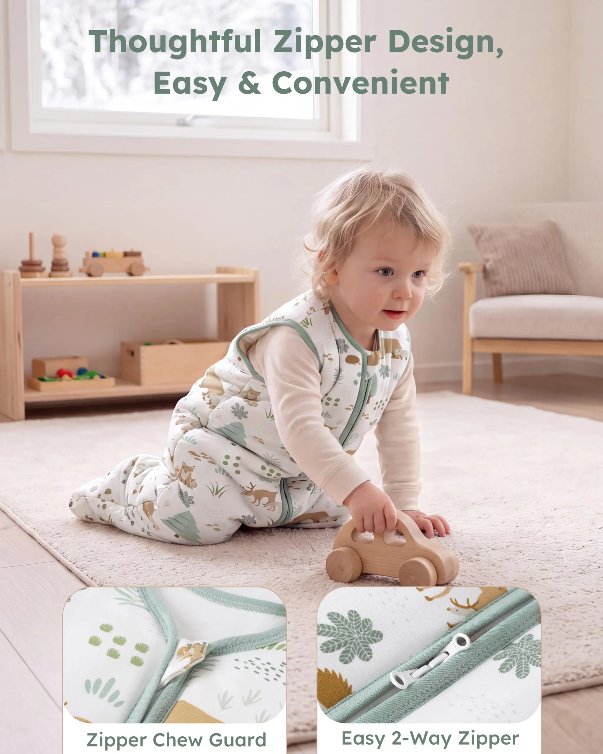 FIEMOL Sacco Nanna Invernale 2.5 tog, 18-24 Mesi, Cotone Traspirante, Orso Verde - immagine 2