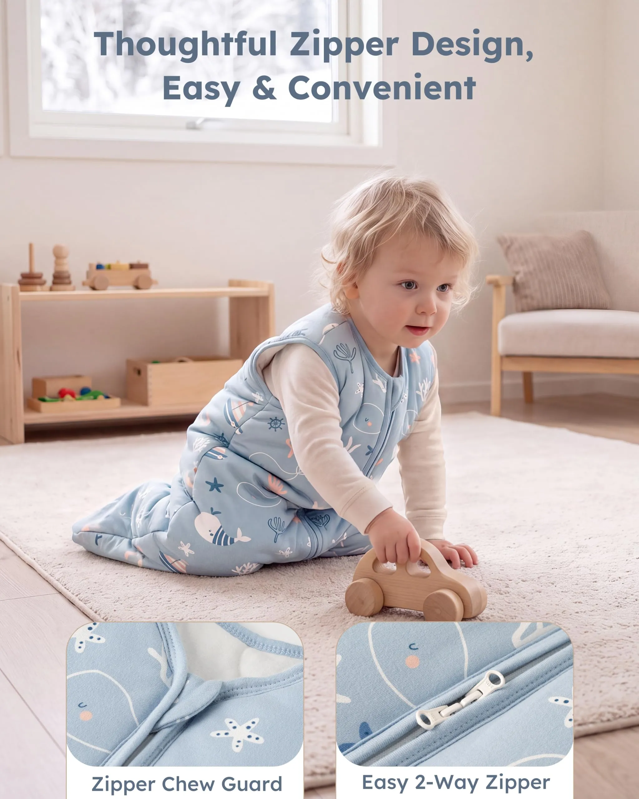 FIEMOL Sacco Nanna Invernale 2.5 TOG, 18-24 Mesi, Cotone, Balena Blu - immagine 2