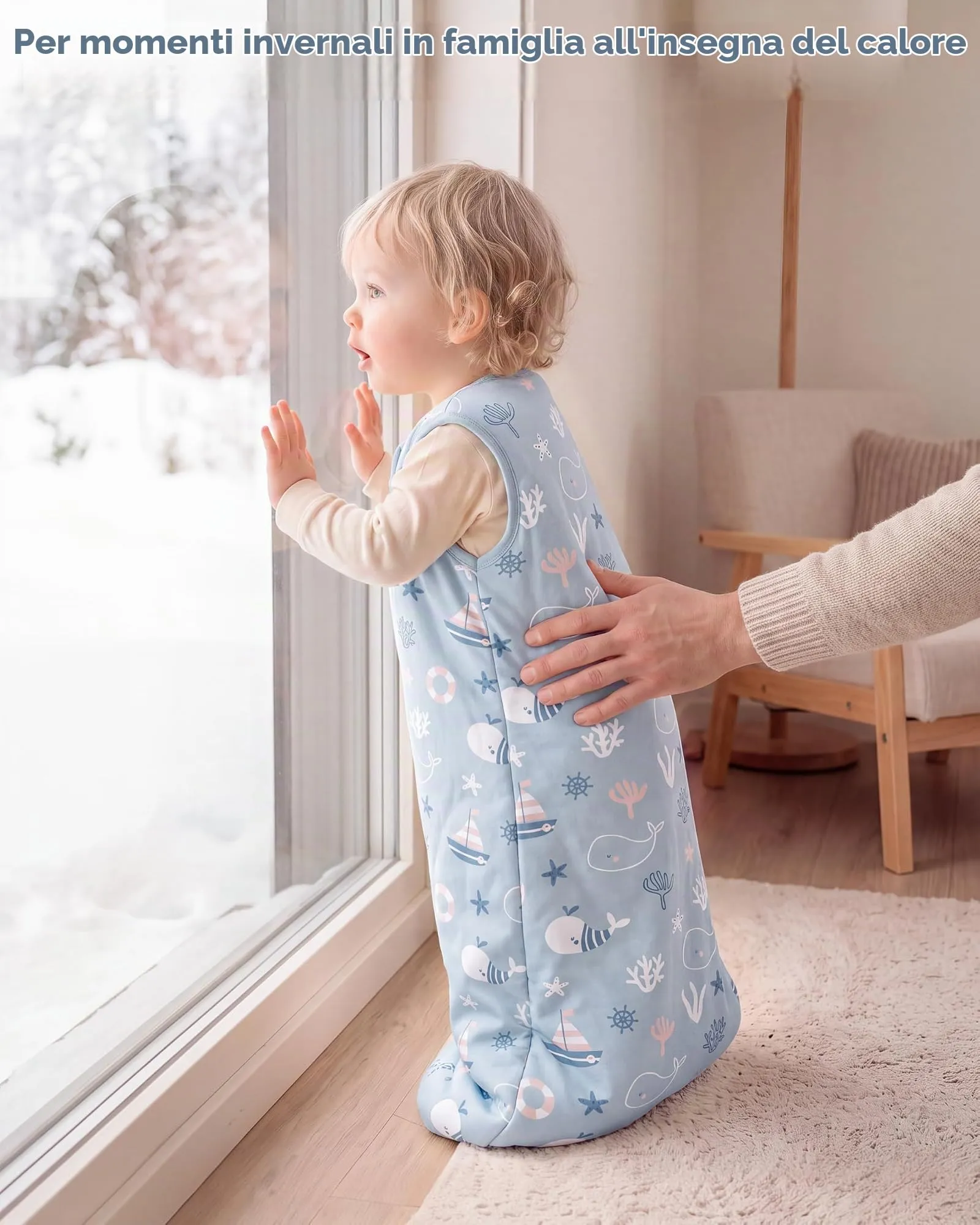 FIEMOL Sacco Nanna Invernale 2.5 tog, 6-12 Mesi, Cotone Traspirante, Balena Blu - immagine 5