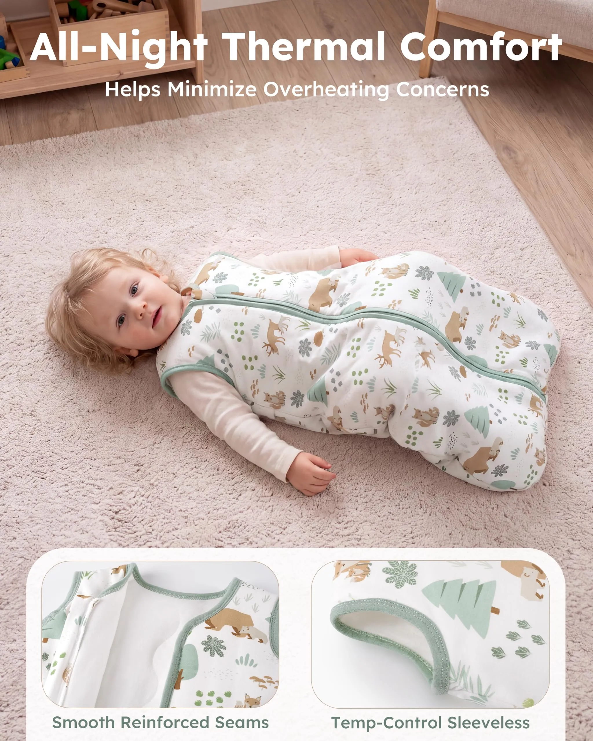 FIEMOL Sacco Nanna Invernale 2.5 tog, 12-18 Mesi, Cotone, Orso Verde - immagine 4