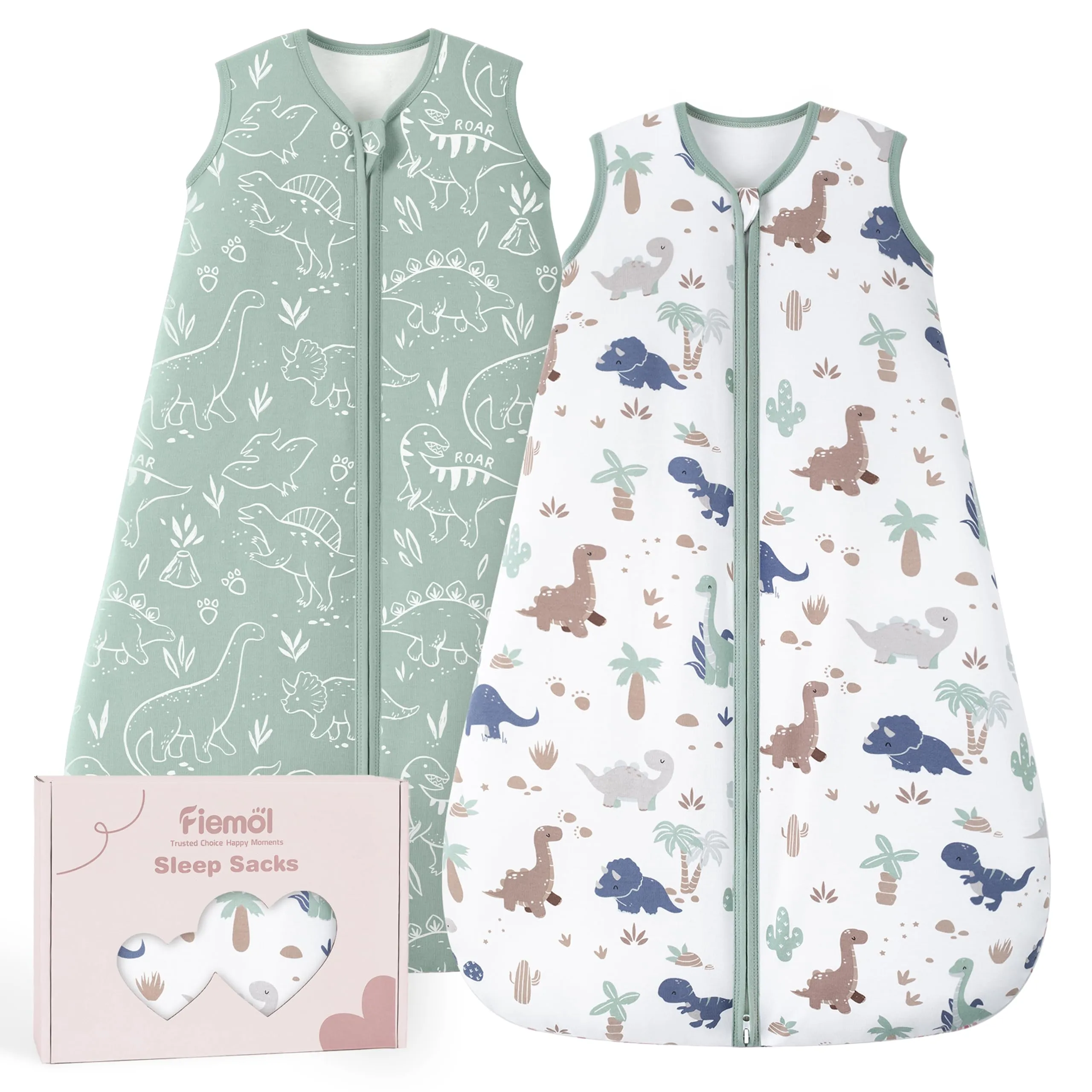FIEMOL Sacco Nanna Neonato 0-6 Mesi, 1,5 TOG, Cotone, Dinosauro Verde - immagine 1