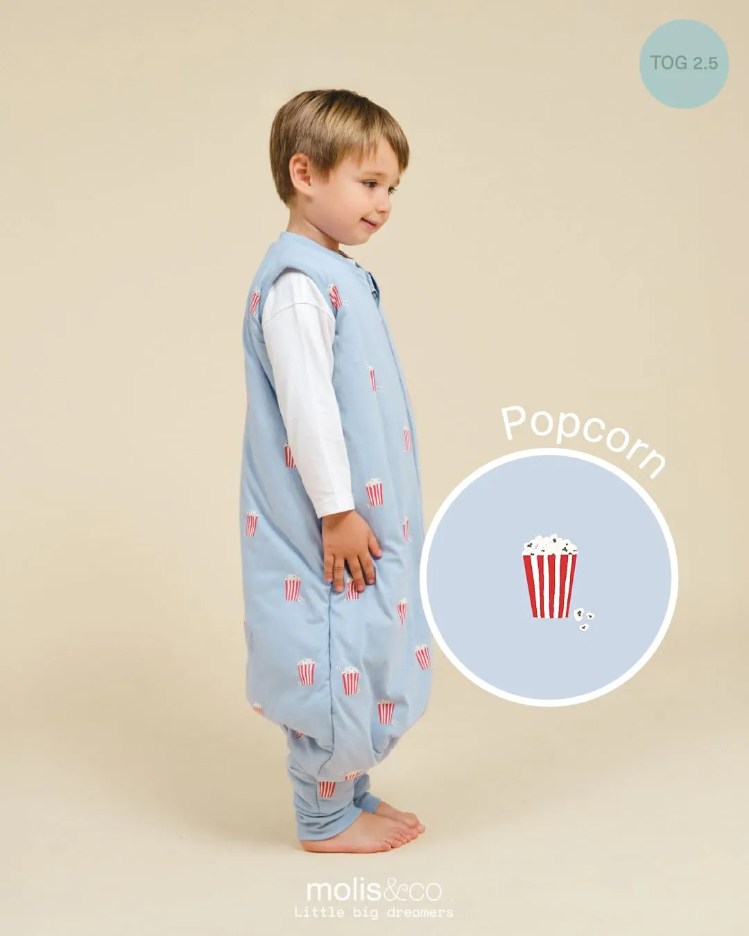 molis & co Sacco Nanna con Piedini Invernale 2.5 tog, 100% Cotone Oeko-Tex 100, Popcorn, 2 anni - immagine 4