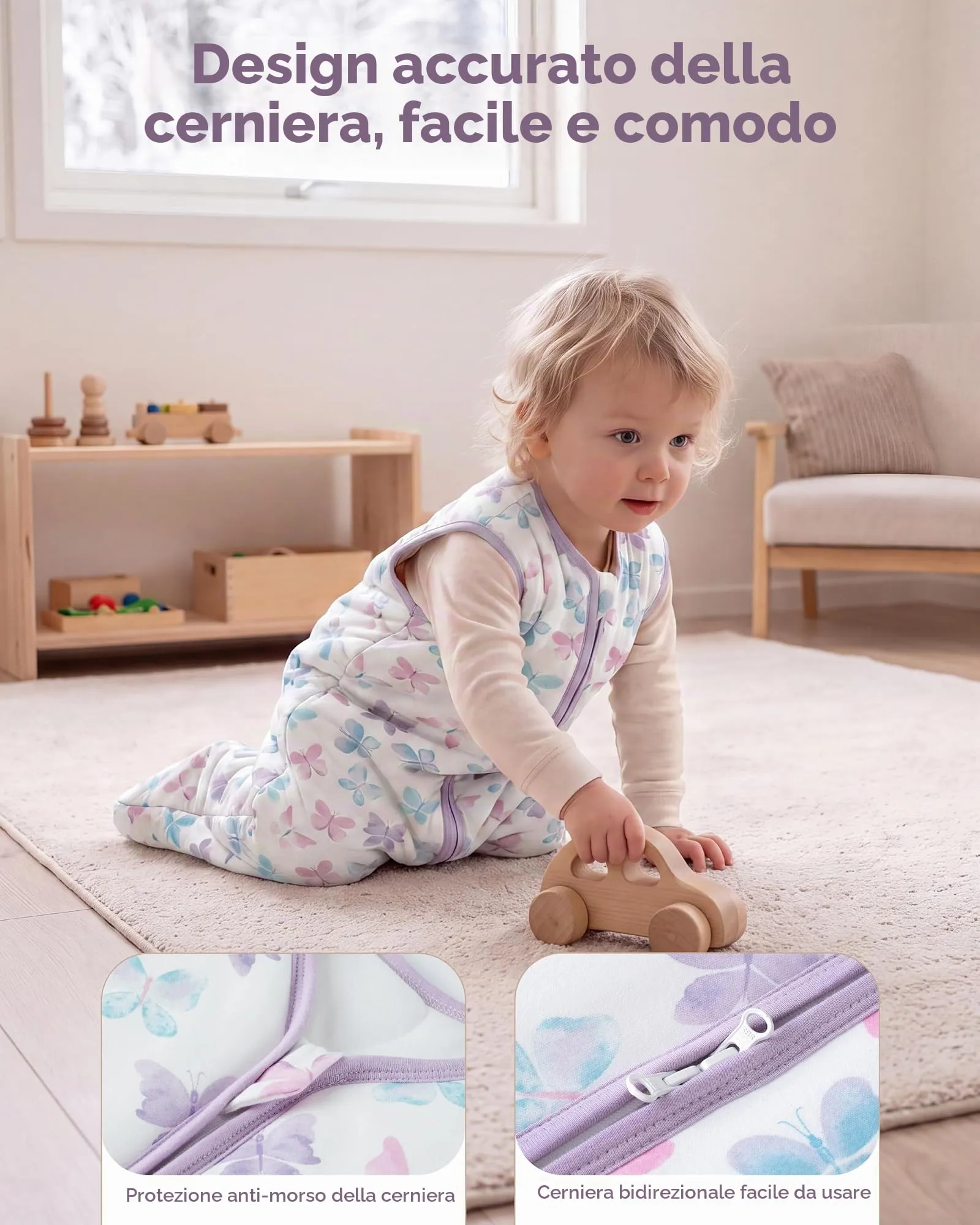 FIEMOL Sacco Nanna Neonato 0-6 Mesi, 1.5 TOG, Cotone, Farfalla - immagine 2