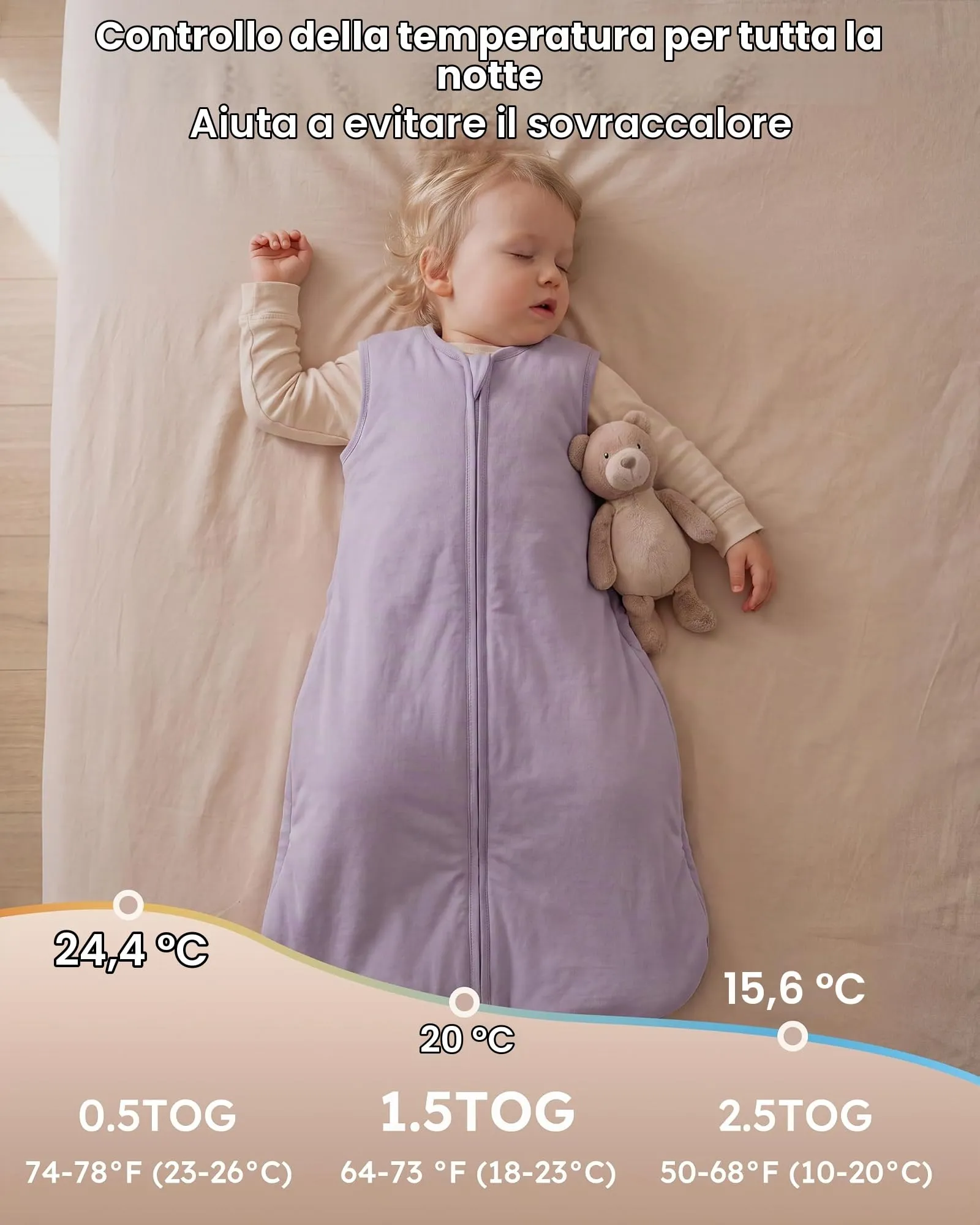 FIEMOL Sacco Nanna Neonato 0-6 Mesi, 1.5 TOG, Cotone, Farfalla - immagine 6