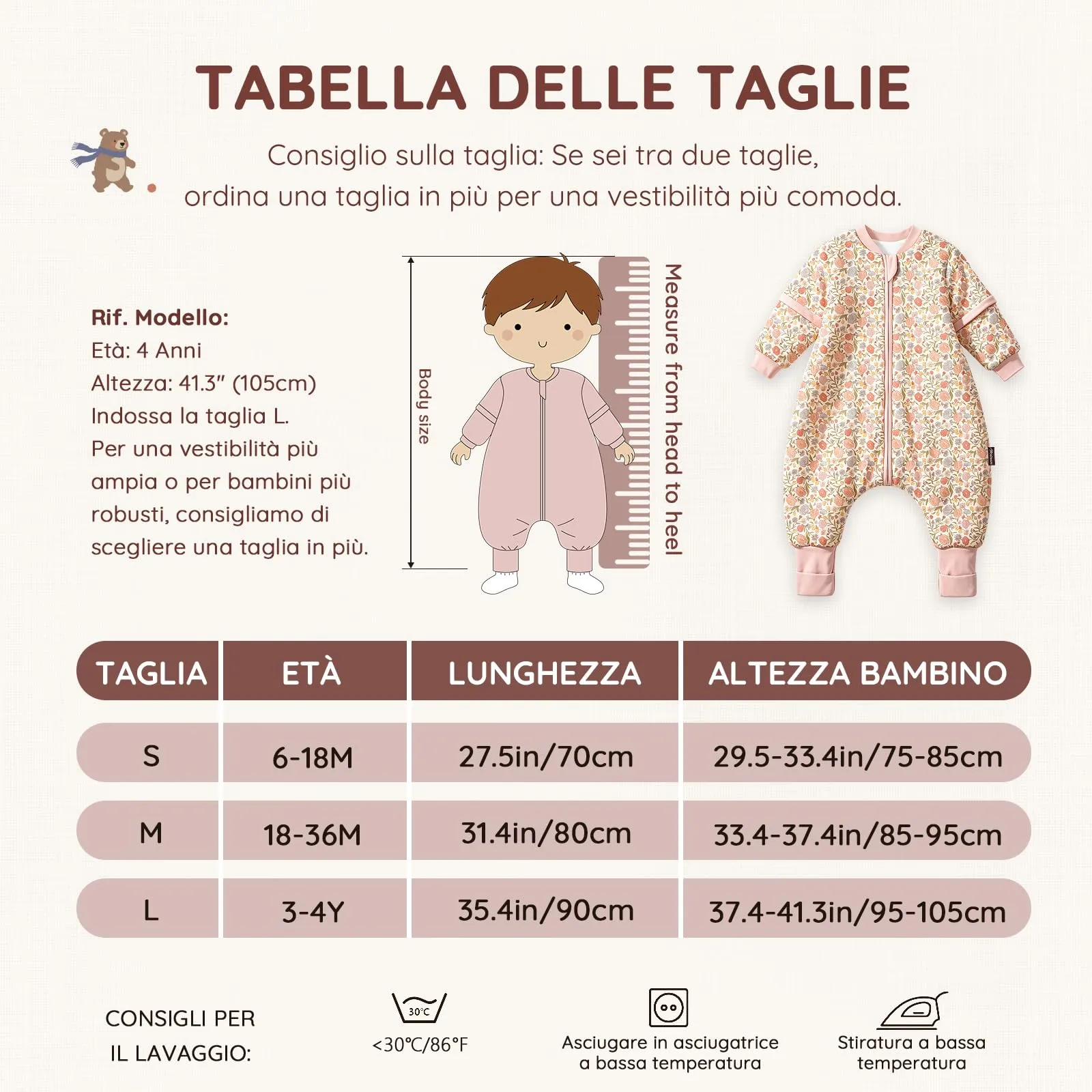 Mosebears Sacco Nanna con Gambe 2.5 Tog per Bambino, Maniche Staccabili, Pink Flower, 3-4 anni - immagine 5