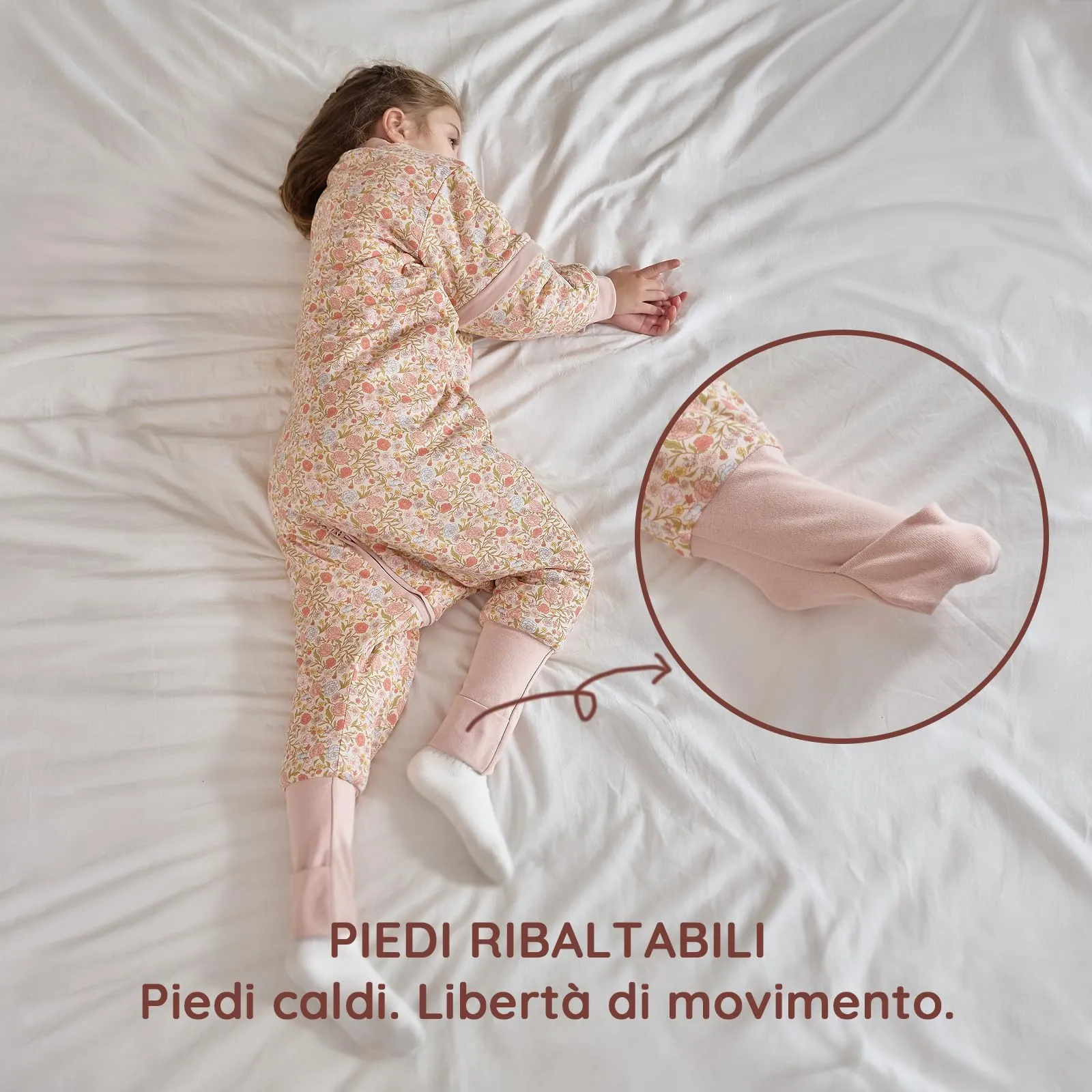 Mosebears Sacco Nanna con Gambe 2.5 Tog per Bambino, Maniche Staccabili, Pink Flower, 3-4 anni - immagine 7