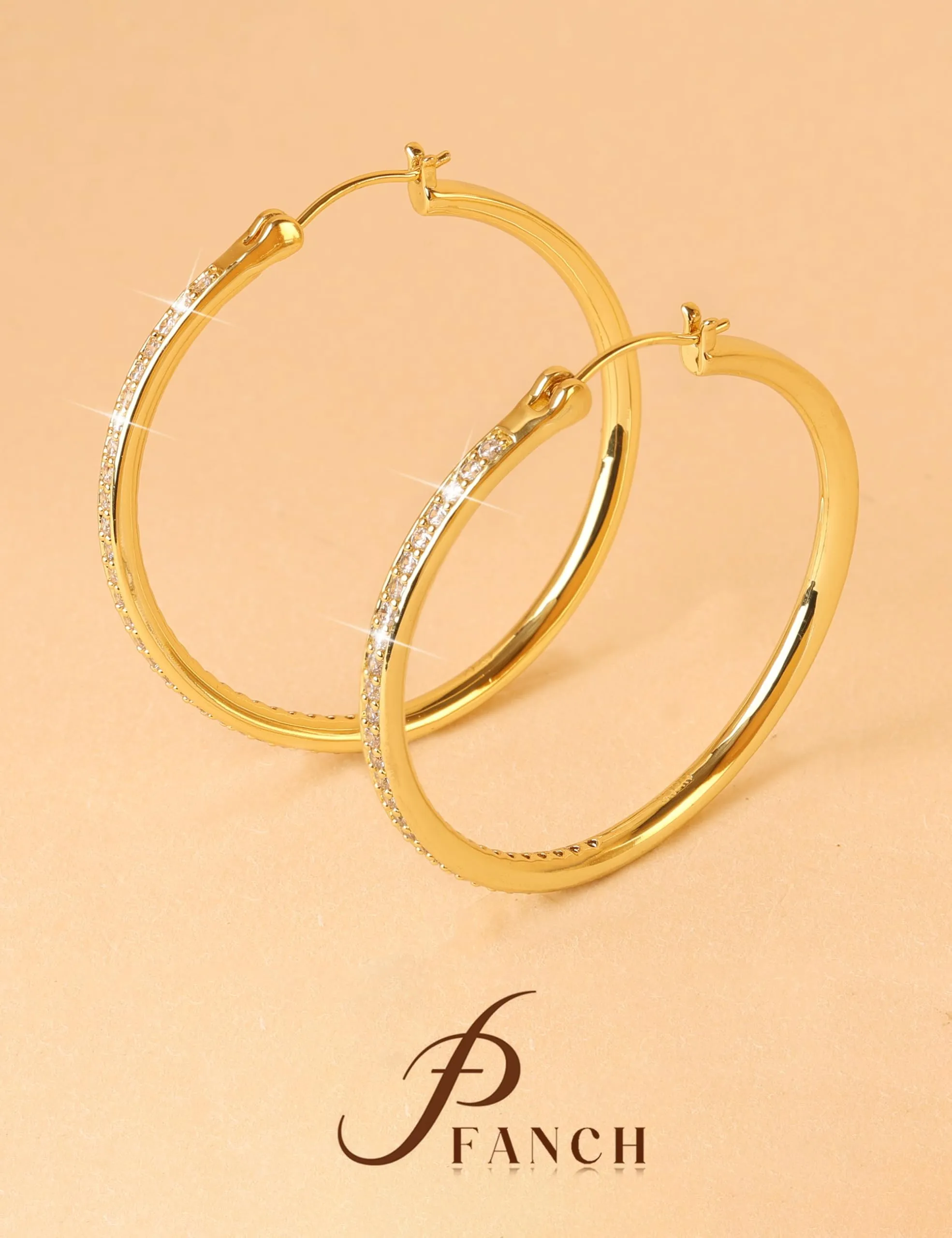 FANCH Orecchini a Cerchio in Argento 925 30mm Oro - immagine 7