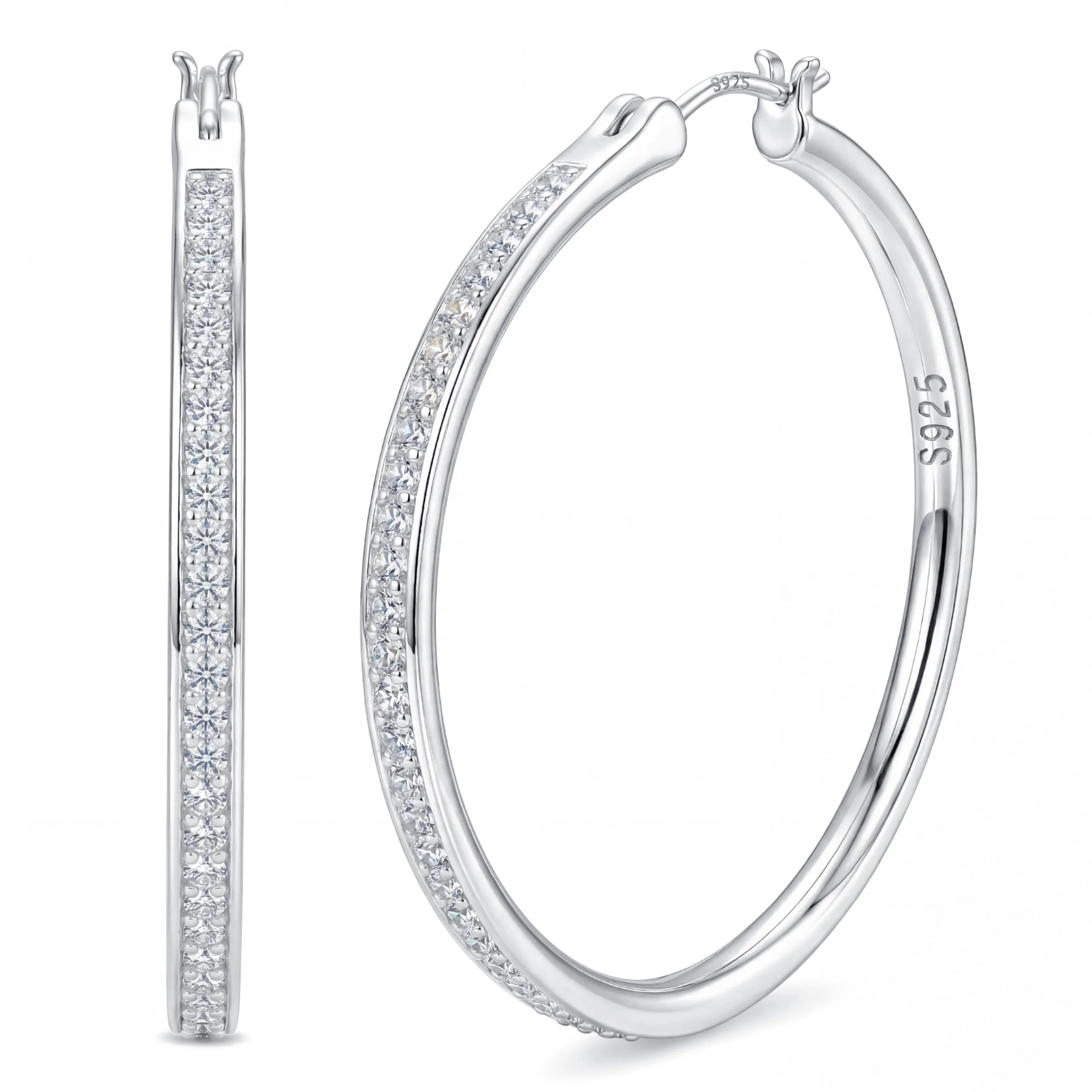 FANCH Orecchini a Cerchio in Argento 925 per Donne e Ragazze, Ipoallergenici, 30mm - immagine 1