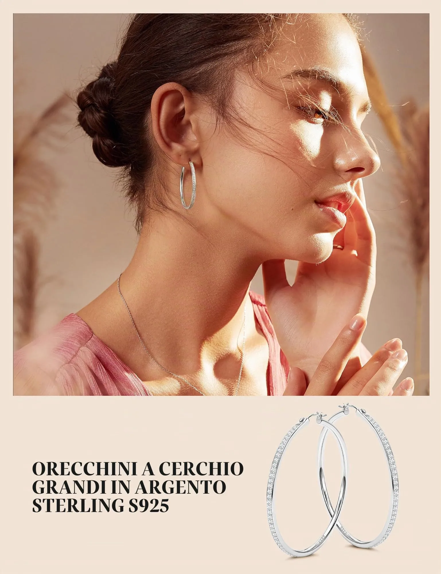 FANCH Orecchini a Cerchio in Argento 925 per Donne e Ragazze, Ipoallergenici, 30mm - immagine 5