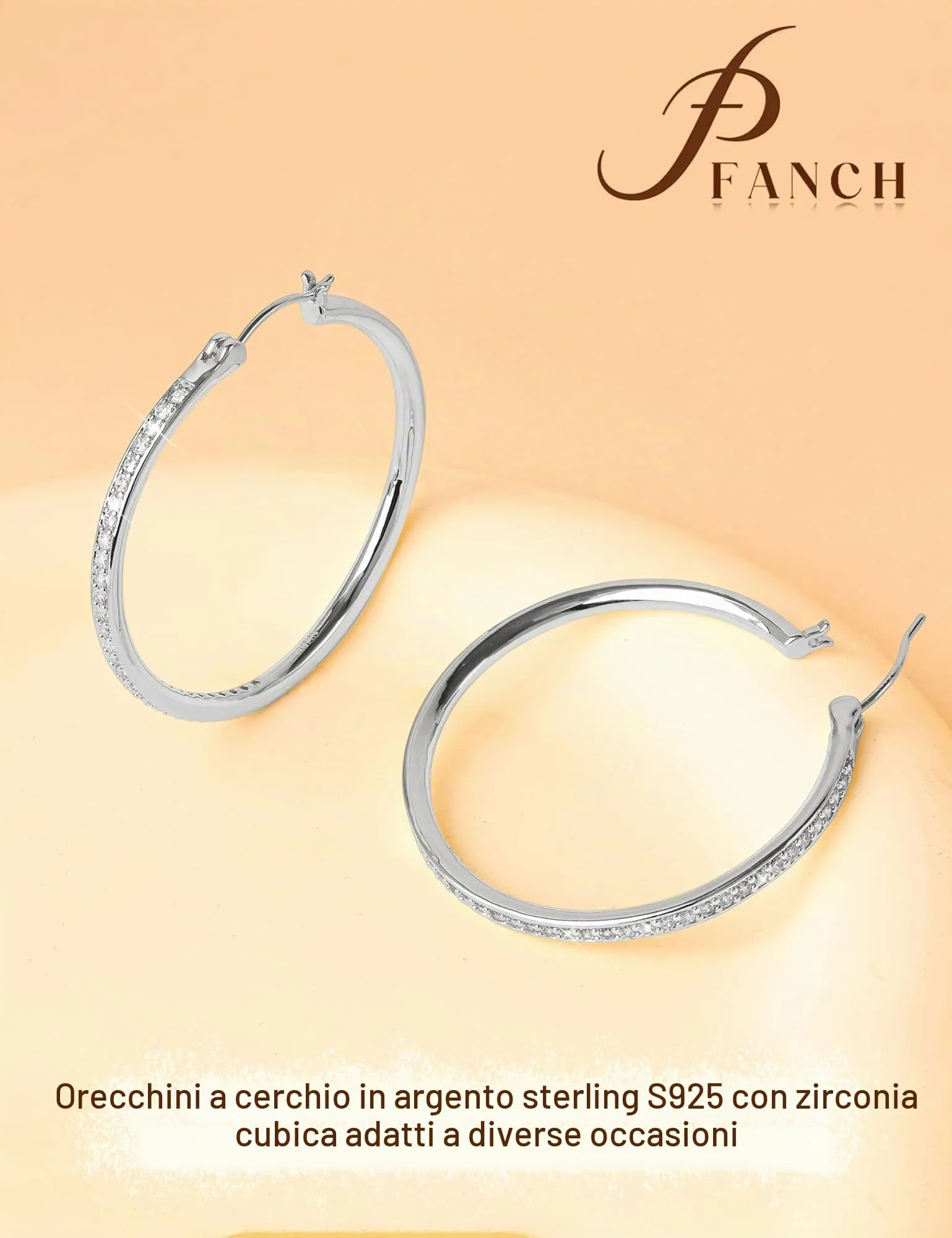 FANCH Orecchini a Cerchio in Argento 925 per Donne e Ragazze, Ipoallergenici, 30mm - immagine 6