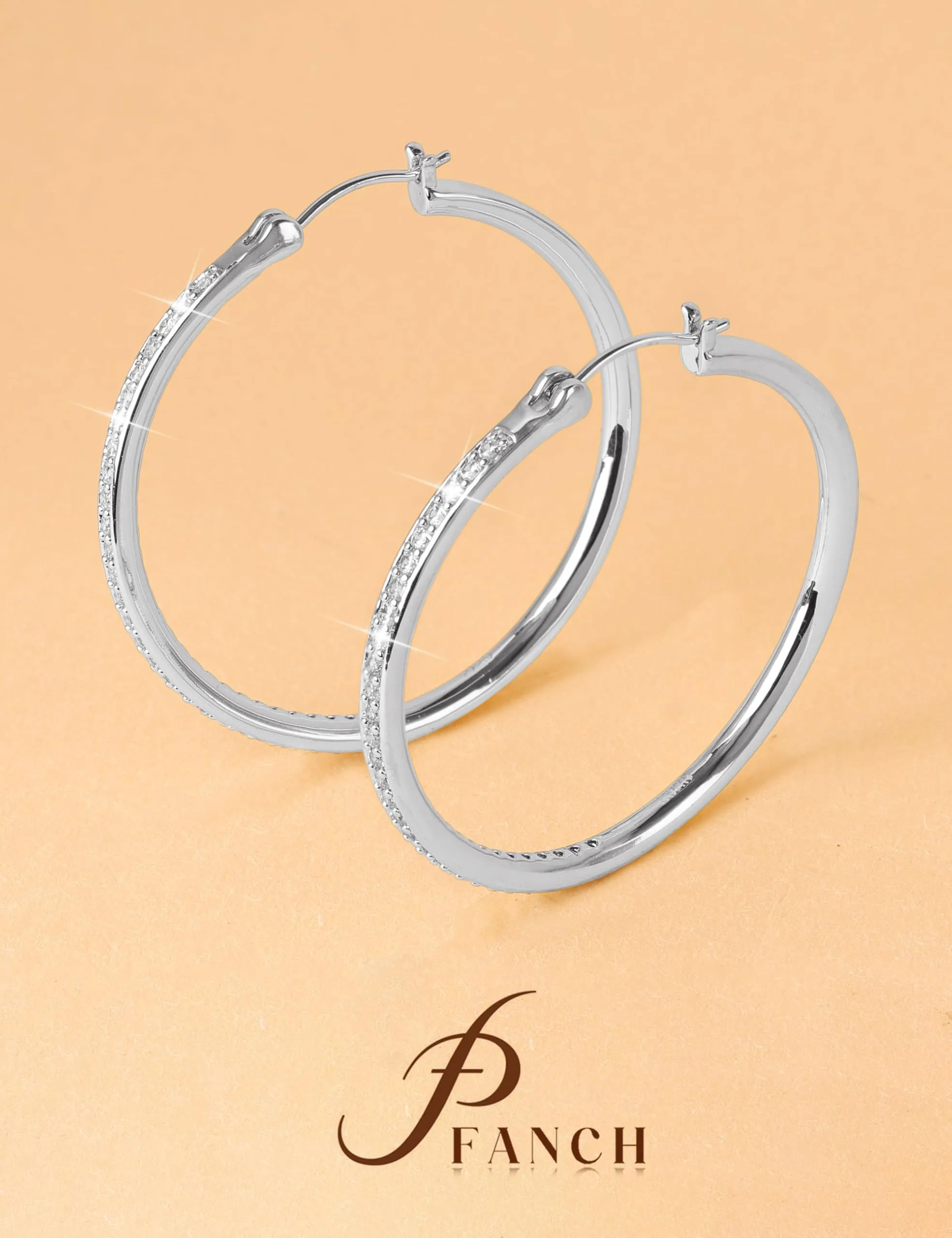 FANCH Orecchini a Cerchio in Argento 925 per Donne e Ragazze, Ipoallergenici, 30mm - immagine 7