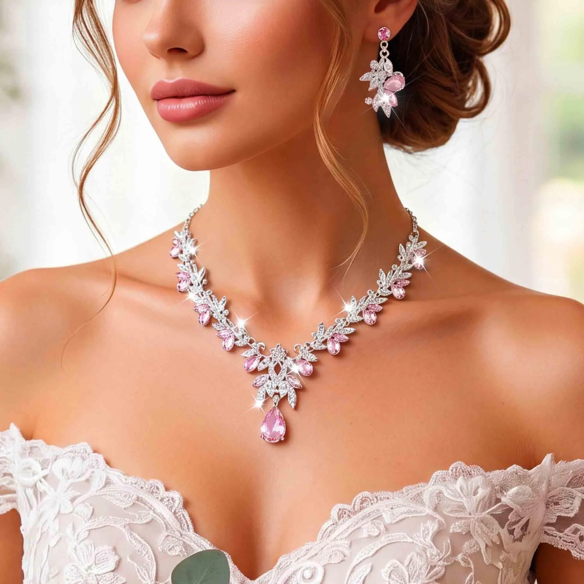 Fashband Set di gioielli da sposa con cristalli, collana e orecchini - immagine 3