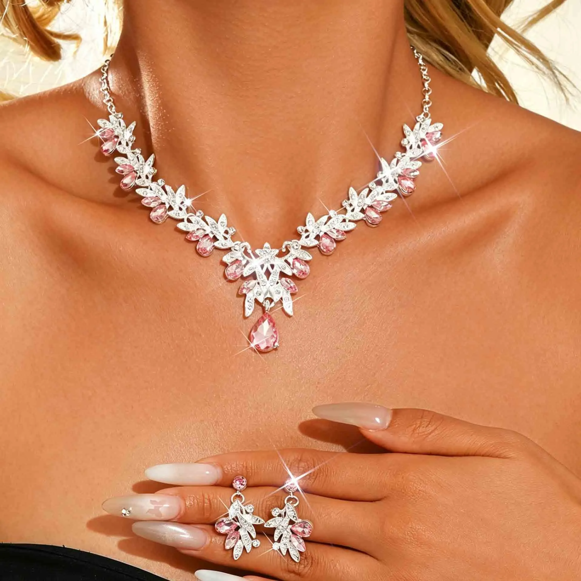 Fashband Set di gioielli da sposa con cristalli, collana e orecchini - immagine 5