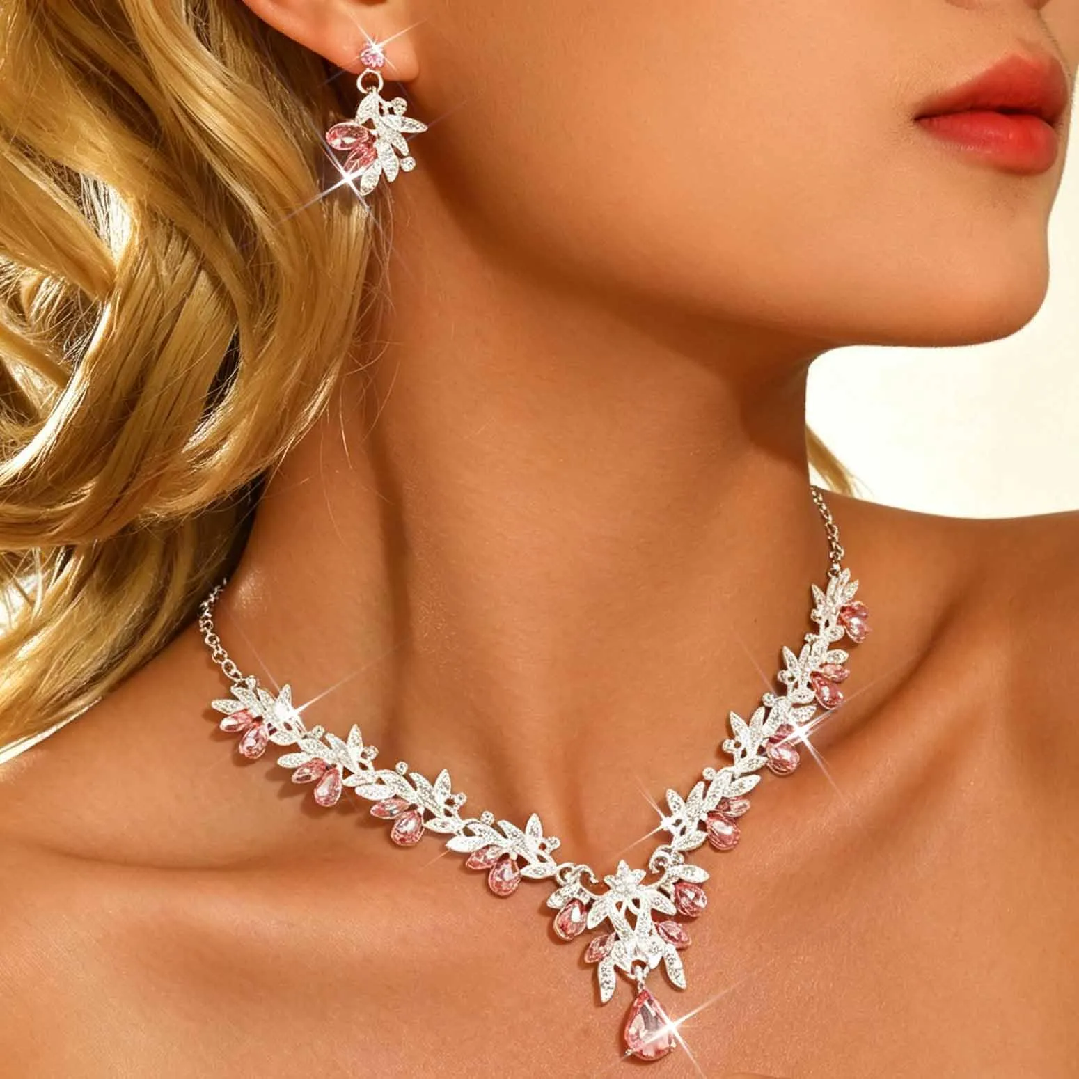 Fashband Set di gioielli da sposa con cristalli, collana e orecchini - immagine 7