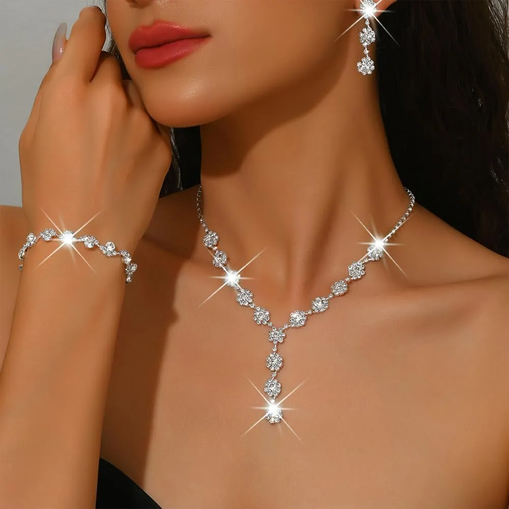 TTPSRY Parure Gioielli Donna Set Collana, Orecchini, Bracciale e Anello con Cristalli - immagine 3