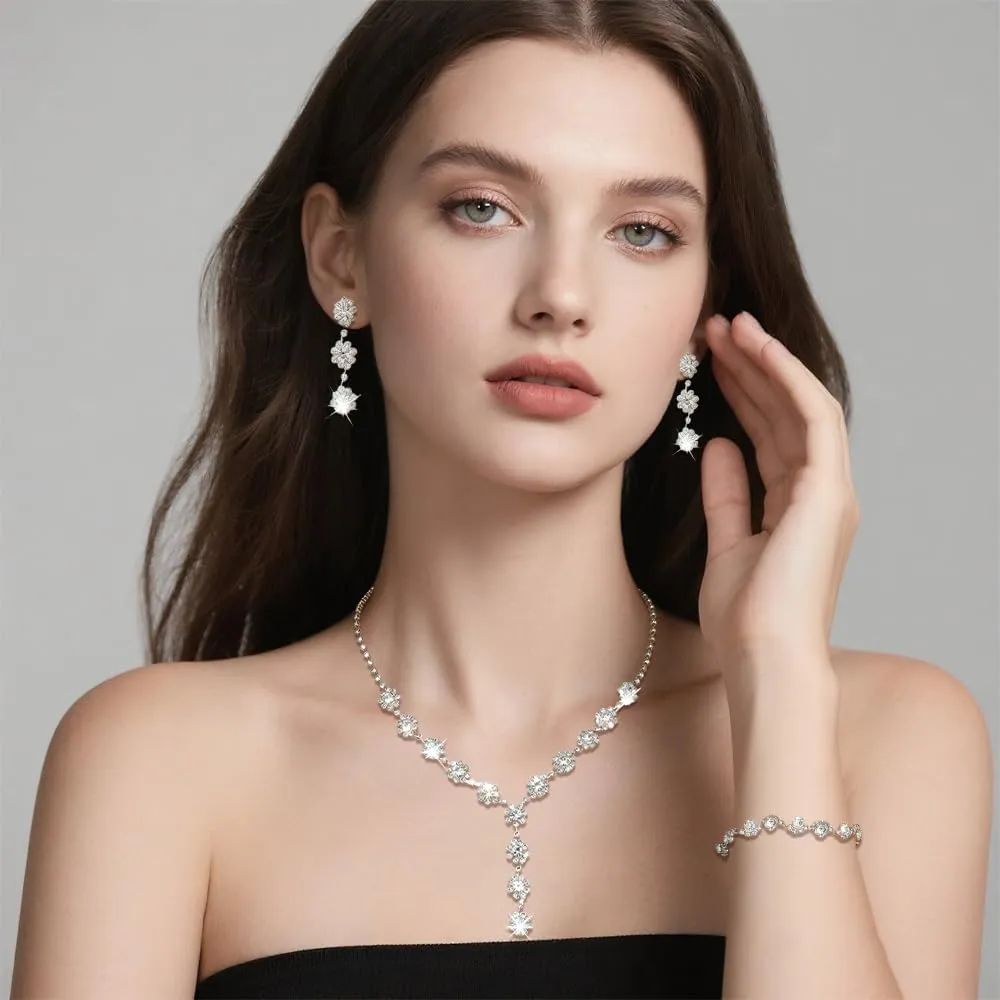 TTPSRY Parure Gioielli Donna Set Collana, Orecchini, Bracciale e Anello con Cristalli - immagine 4