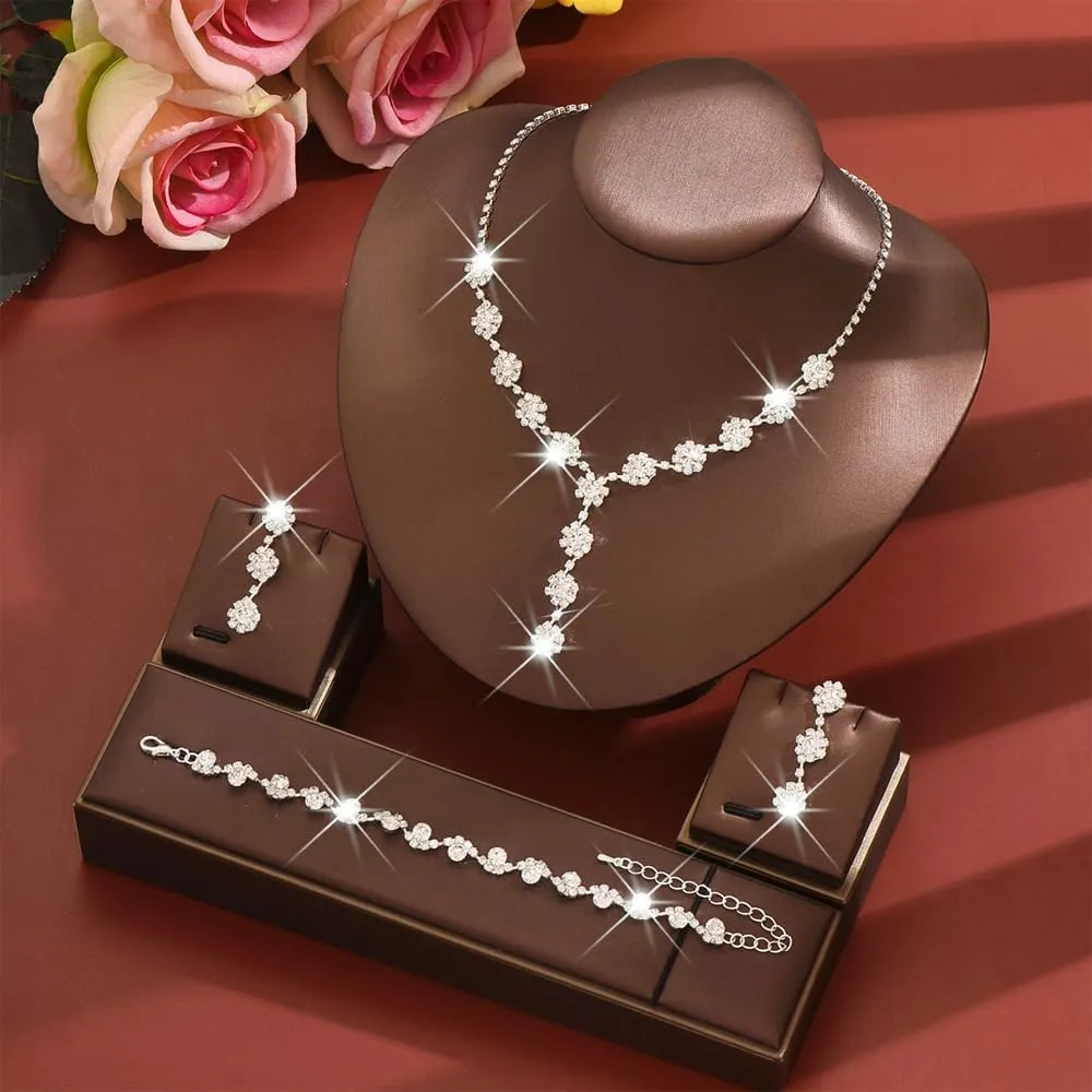 TTPSRY Parure Gioielli Donna Set Collana, Orecchini, Bracciale e Anello con Cristalli - immagine 5