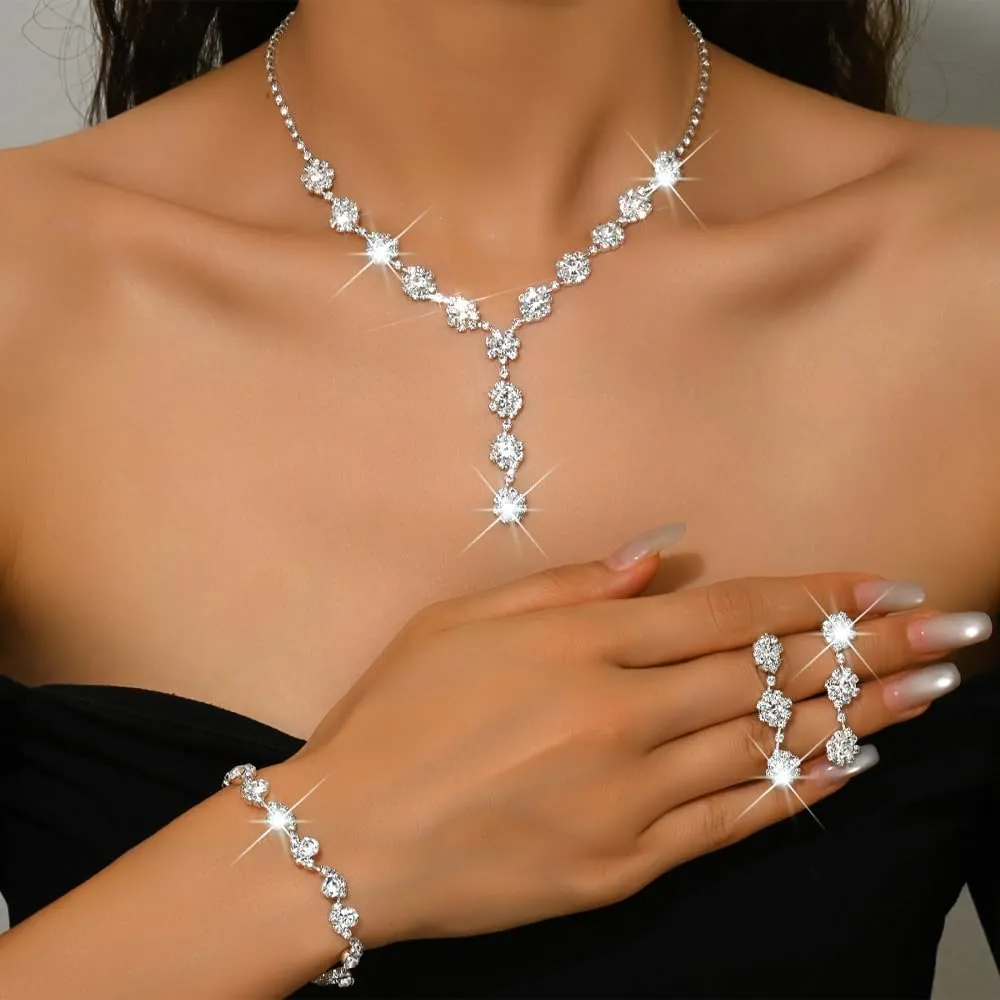 TTPSRY Parure Gioielli Donna Set Collana, Orecchini, Bracciale e Anello con Cristalli - immagine 6
