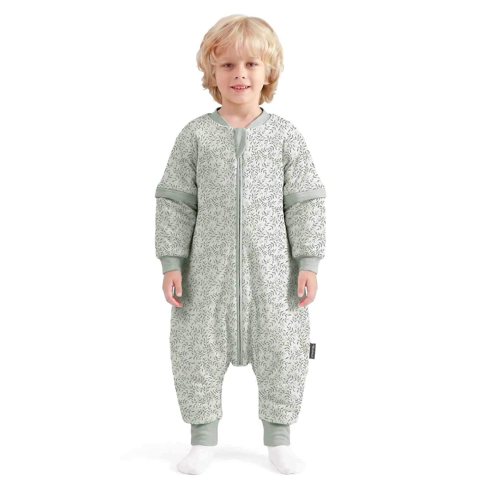 Mosebears Sacco nanna 2.5 Tog per bambino con gambe e maniche staccabili, Green Leaf, 3-4 anni - immagine 1