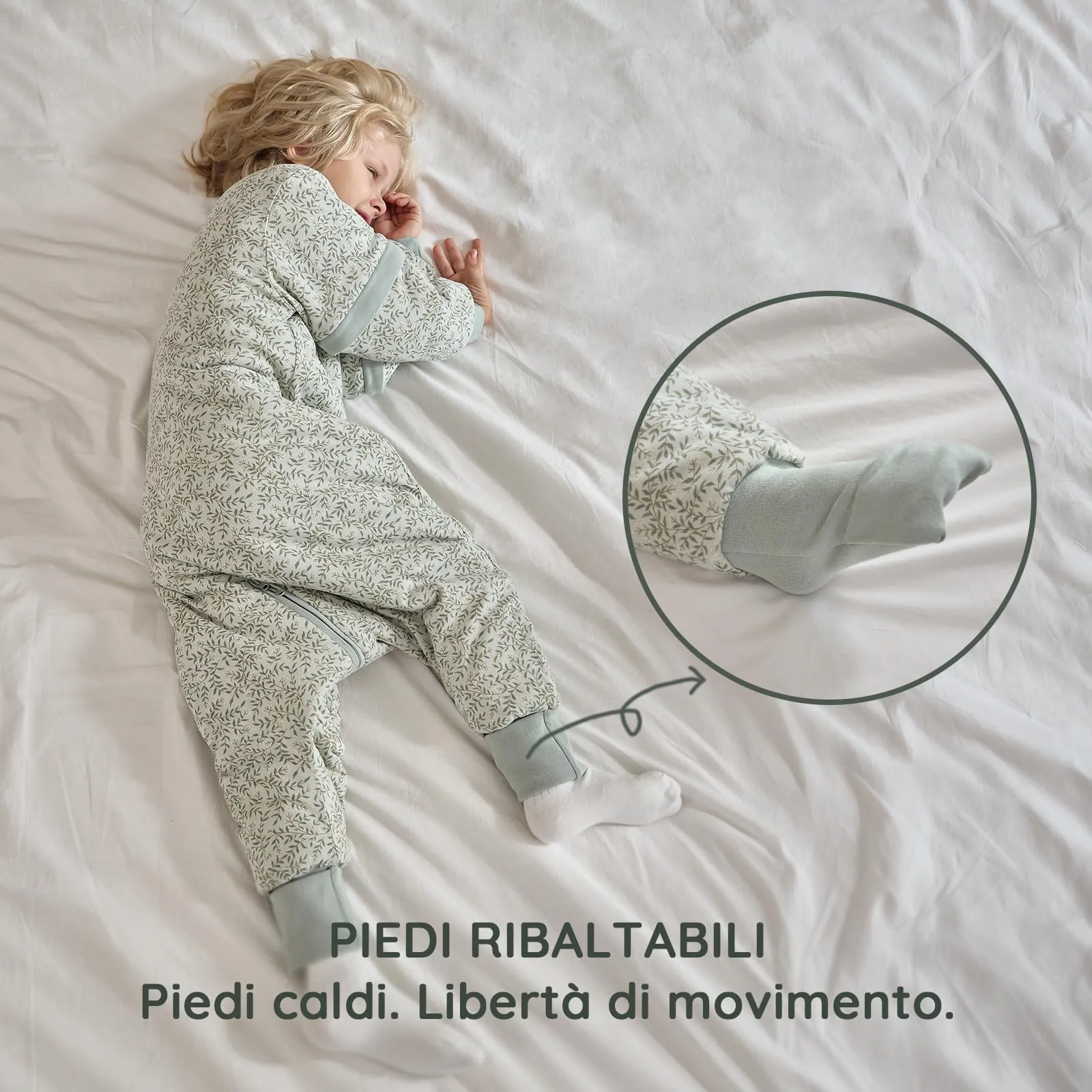 Mosebears Sacco nanna 2.5 Tog per bambino con gambe e maniche staccabili, Green Leaf, 3-4 anni - immagine 7
