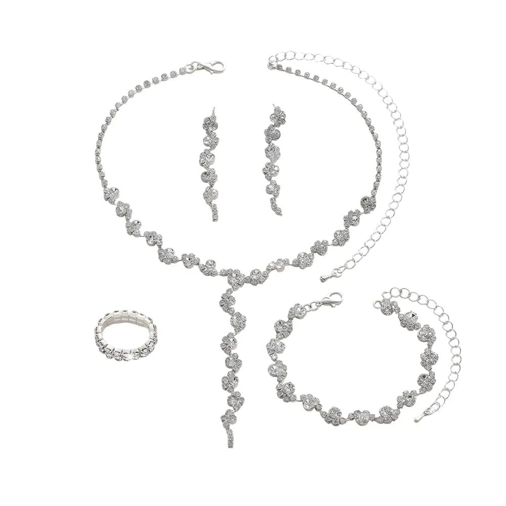 TTPSRY Set di Gioielli Donna con Cristalli, Collana, Orecchini, Bracciale e Anello - immagine 1