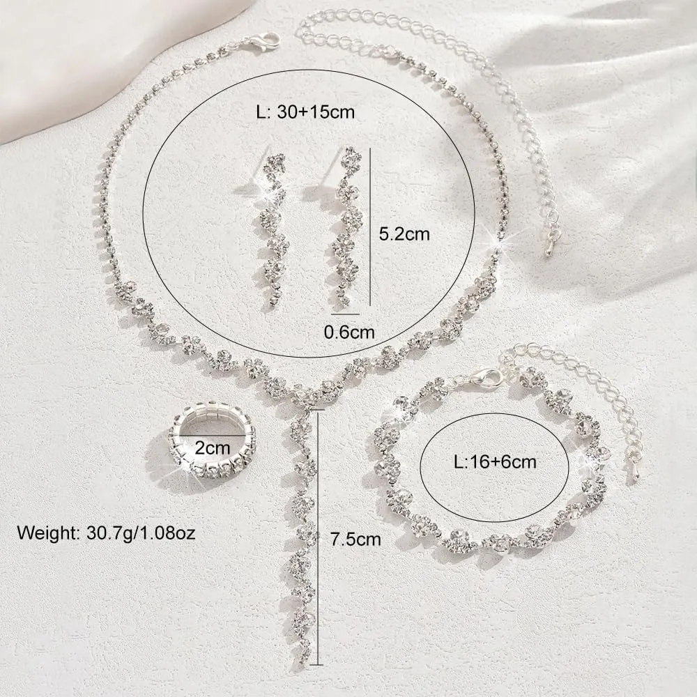 TTPSRY Set di Gioielli Donna con Cristalli, Collana, Orecchini, Bracciale e Anello - immagine 2