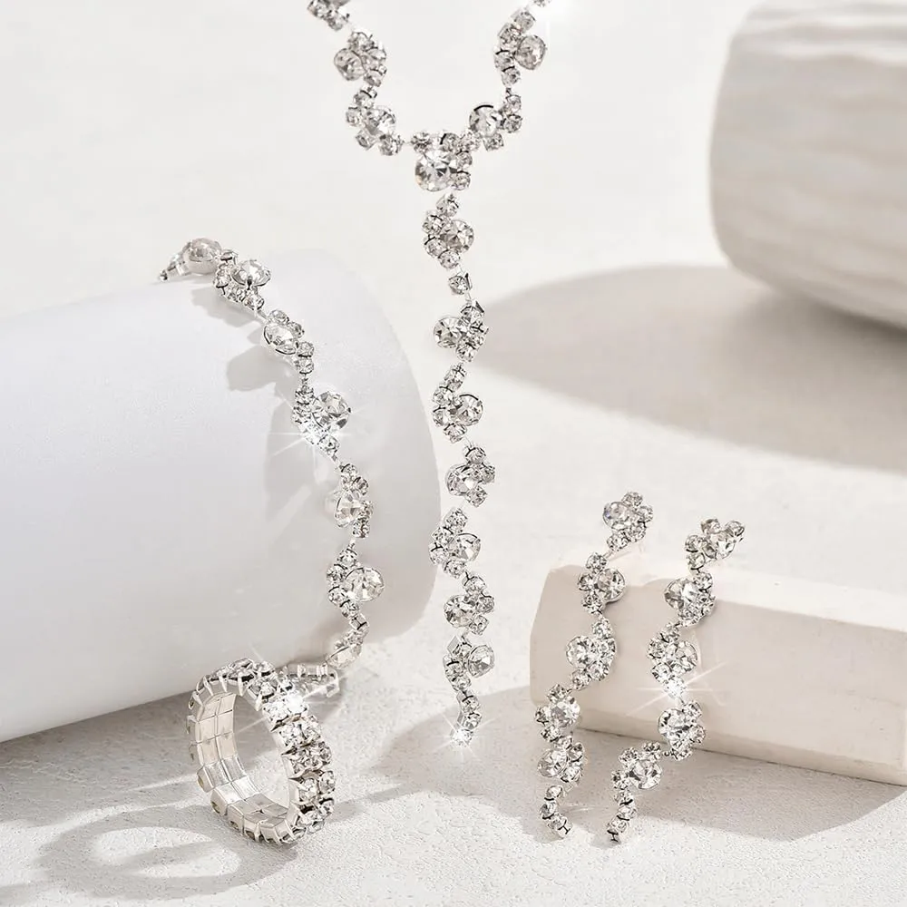 TTPSRY Set di Gioielli Donna con Cristalli, Collana, Orecchini, Bracciale e Anello - immagine 3