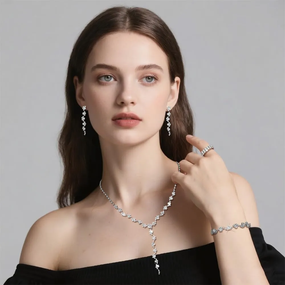 TTPSRY Set di Gioielli Donna con Cristalli, Collana, Orecchini, Bracciale e Anello - immagine 4