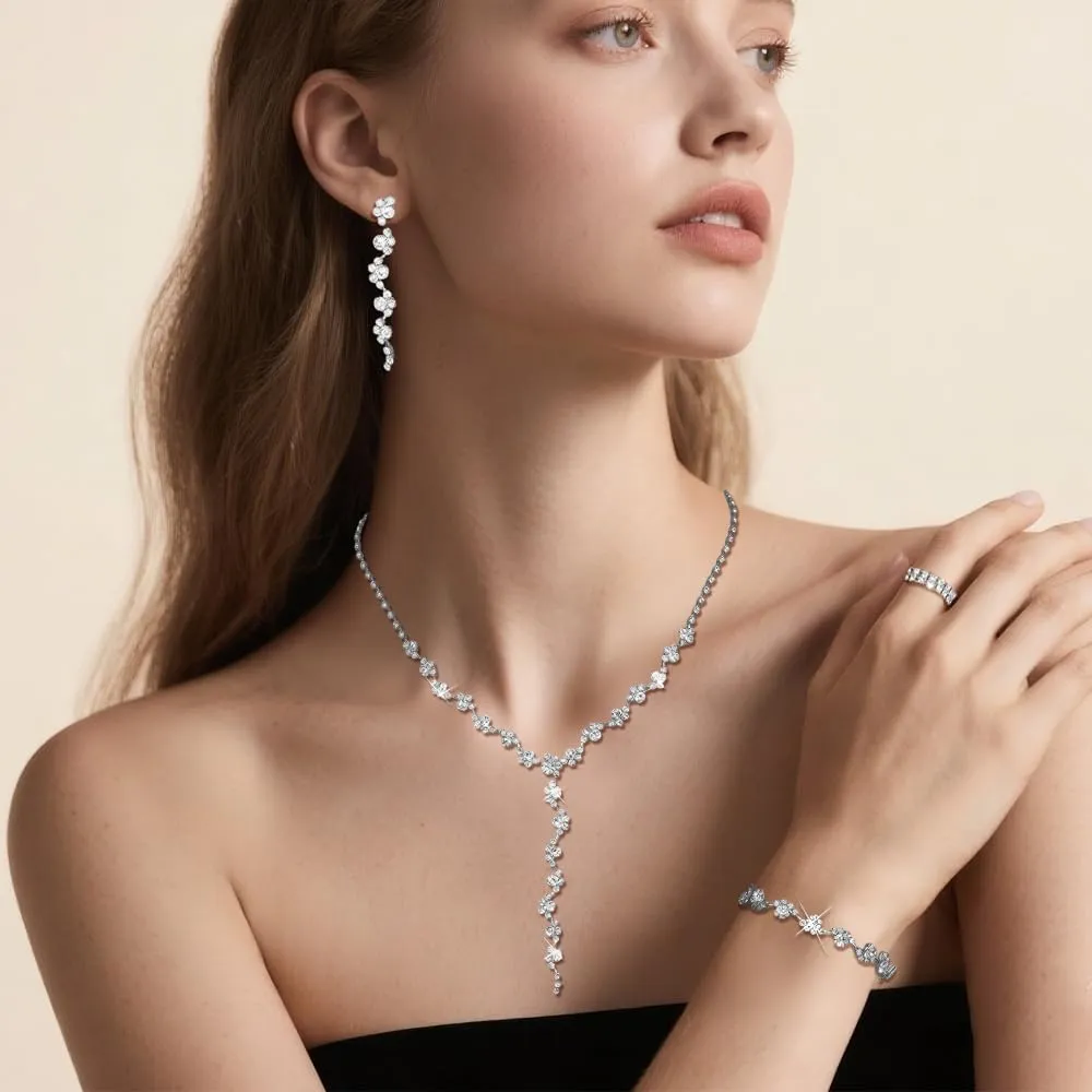 TTPSRY Set di Gioielli Donna con Cristalli, Collana, Orecchini, Bracciale e Anello - immagine 5