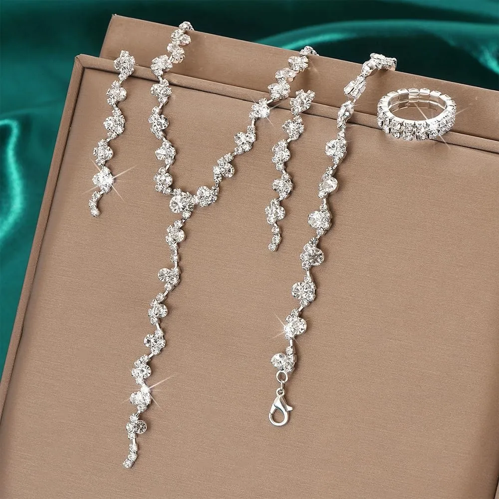 TTPSRY Set di Gioielli Donna con Cristalli, Collana, Orecchini, Bracciale e Anello - immagine 6