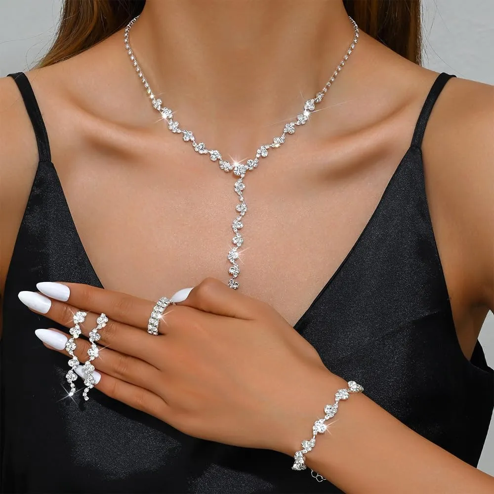 TTPSRY Set di Gioielli Donna con Cristalli, Collana, Orecchini, Bracciale e Anello - immagine 7