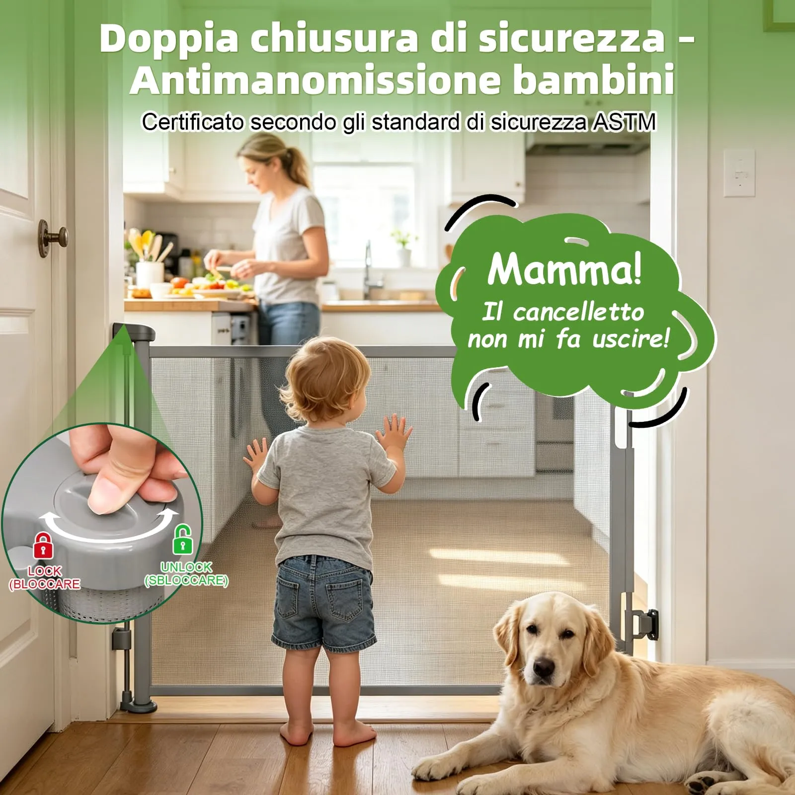 Dioxide Cancelletto Retrattile per Bambini e Cani, 0-150cm, Grigio - immagine 2