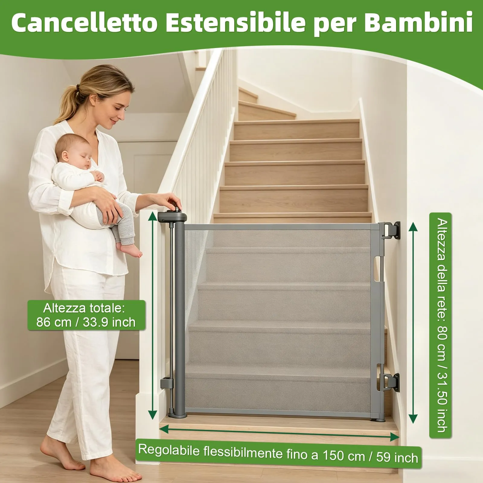 Dioxide Cancelletto Retrattile per Bambini e Cani, 0-150cm, Grigio - immagine 3