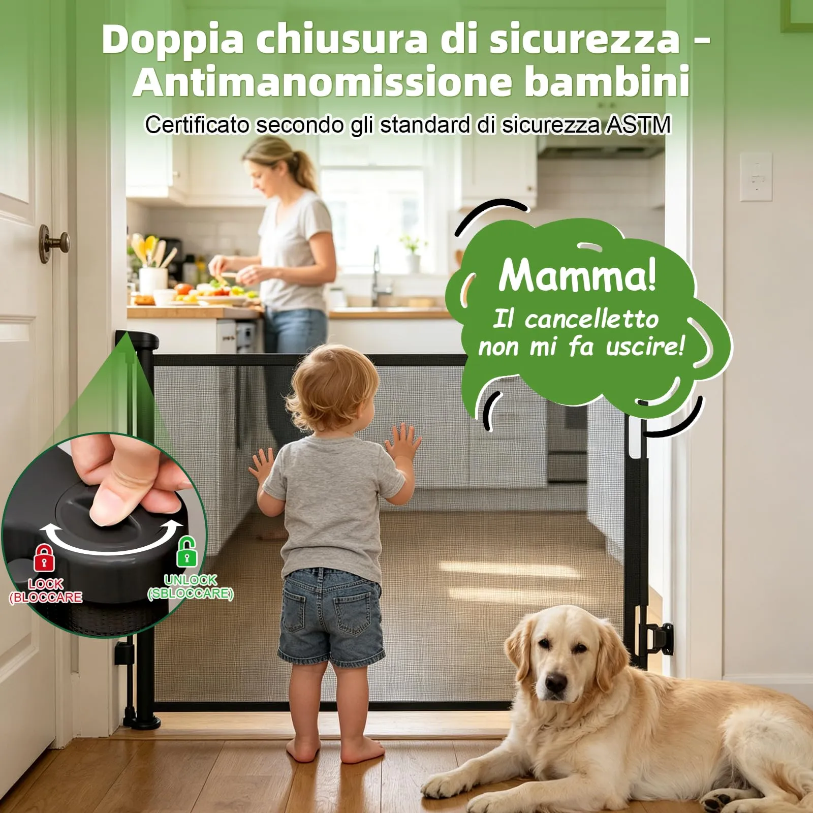 Dioxide Cancelletto Retrattile per Bambini e Cani, 0-150cm, Nero - immagine 2