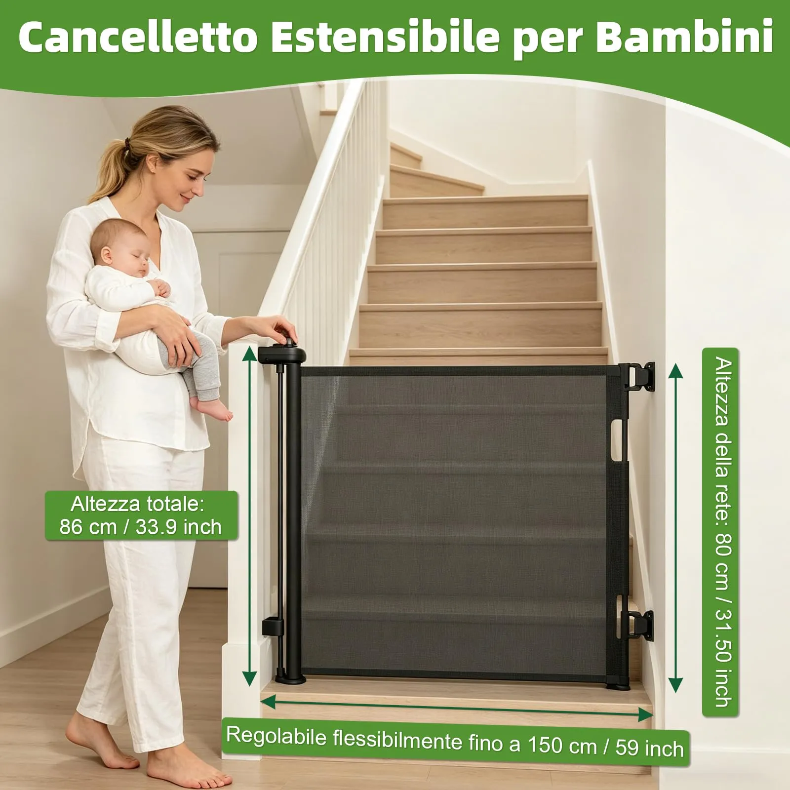 Dioxide Cancelletto Retrattile per Bambini e Cani, 0-150cm, Nero - immagine 3