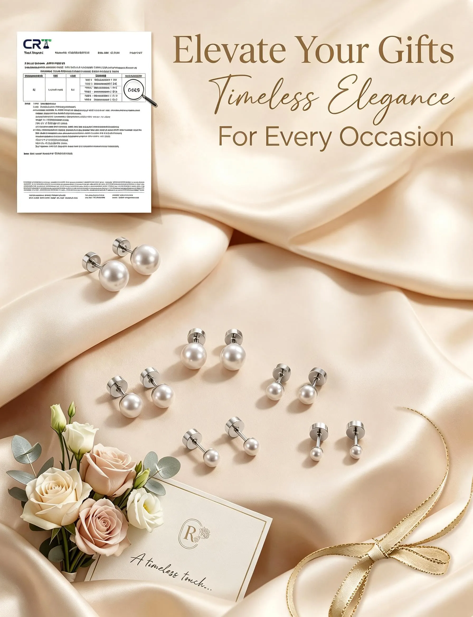 Roheafer Set 6 Paia Orecchini Perle Donna, Acciaio Chirurgico Ipoallergenico, 3mm-8mm - immagine 4