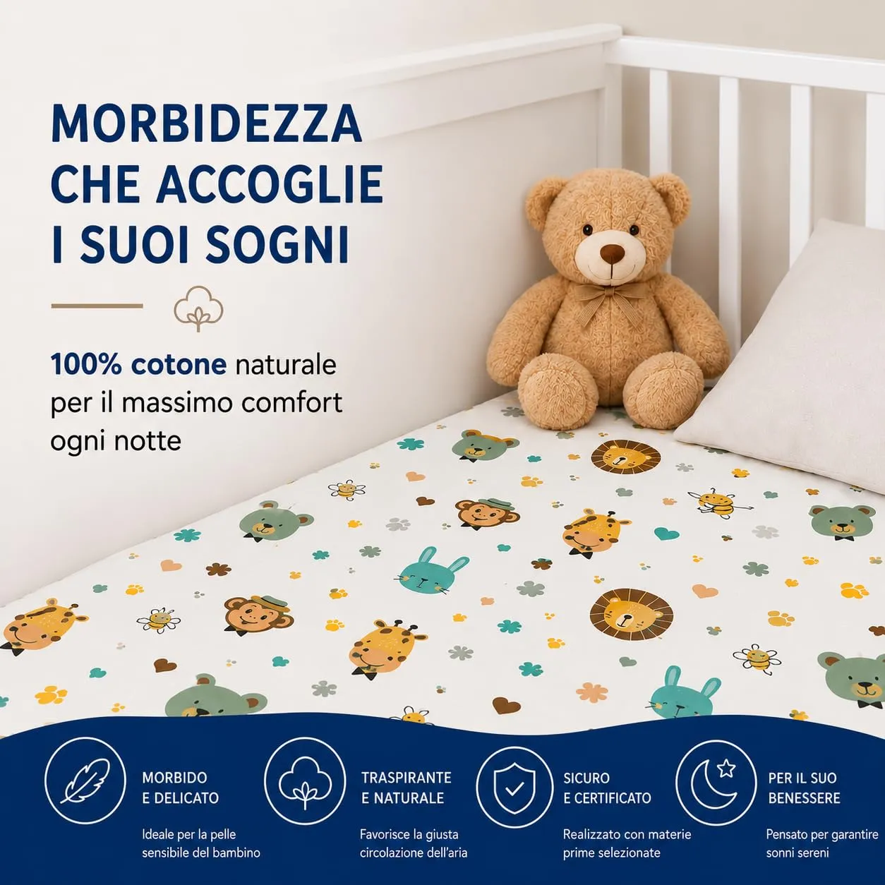 FlyIdeas Set 2 Lenzuola con Angoli 100% Cotone per Culle, Jungla, 120x60 cm - immagine 6