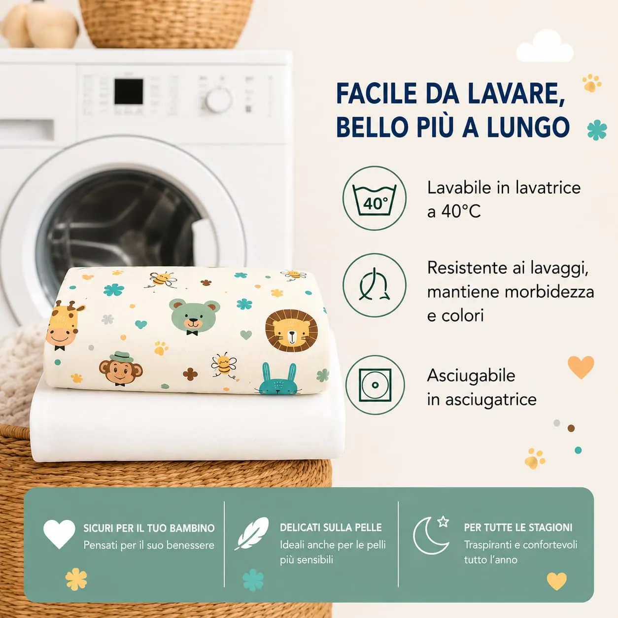 FlyIdeas Set 2 Lenzuola con Angoli 100% Cotone per Culle, Jungla, 120x60 cm - immagine 7