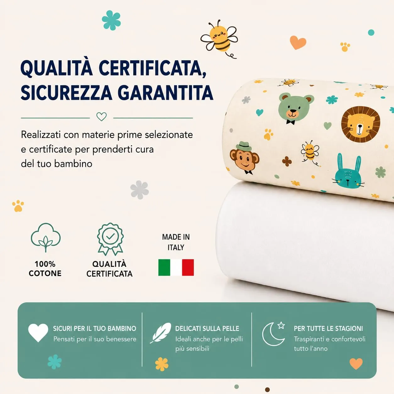 FlyIdeas Set 2 Lenzuola con Angoli 100% Cotone per Culle, Jungla, 120x60 cm - immagine 8